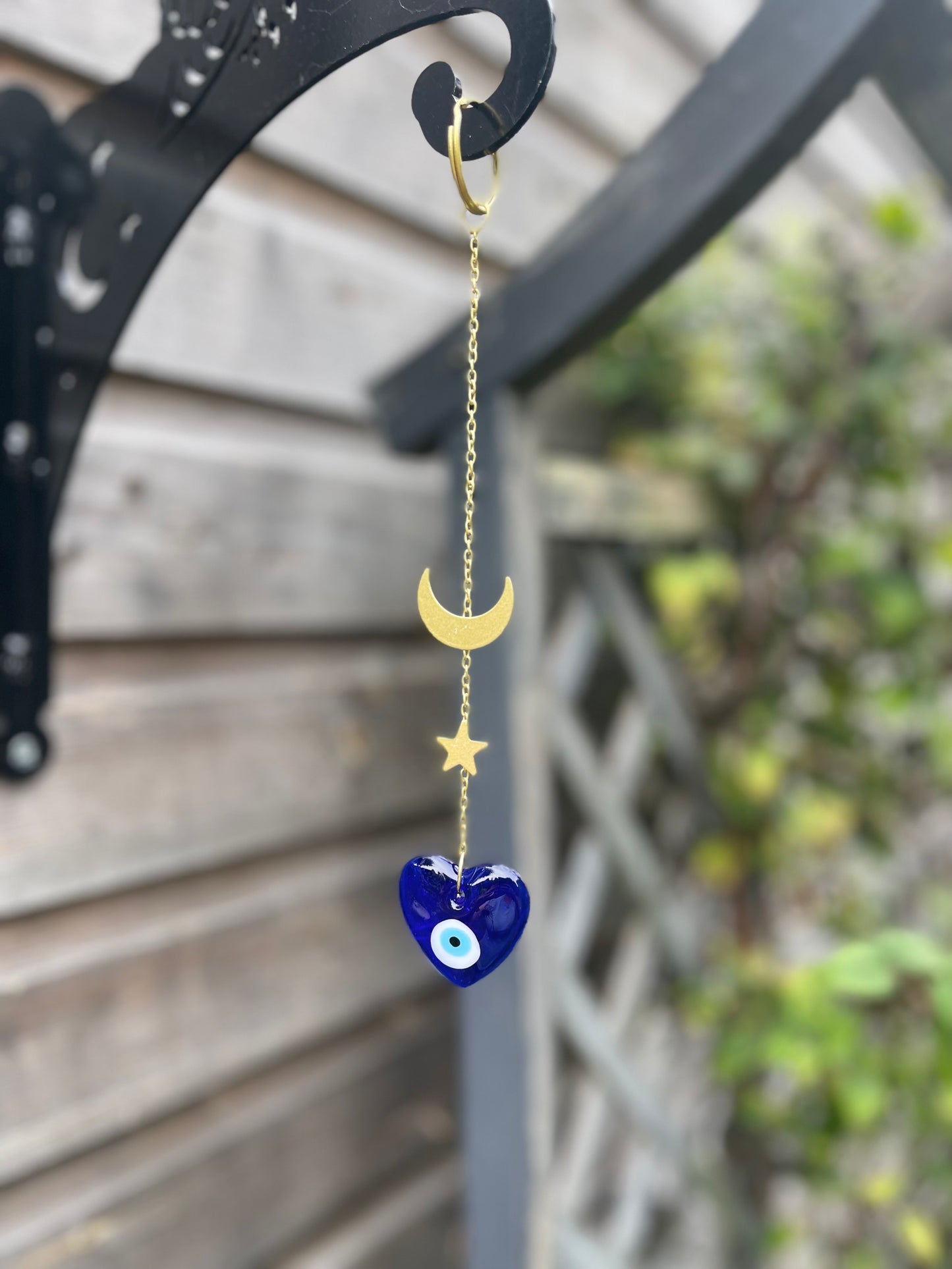 GLASS BLUE EVIL EYE MOON STAR HANGING WINDOW ORNAMENT HOME GARDEN DECOR GIFTS