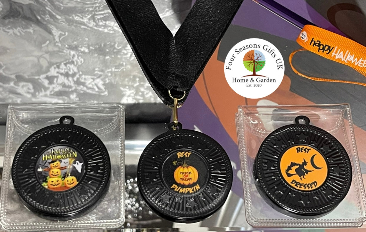 Halloween Medals 50mm Best Dressed, Best Pumpkin & Happy Halloween | Star Surround Metal Medal Lanyard or Wallet Trick or Treat Party Prizes