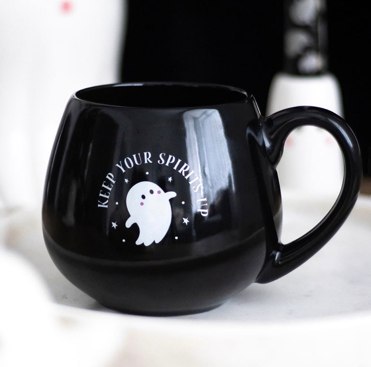 Keep Your Spirits Up Black Halloween Mug – Ghost Mug Gift
