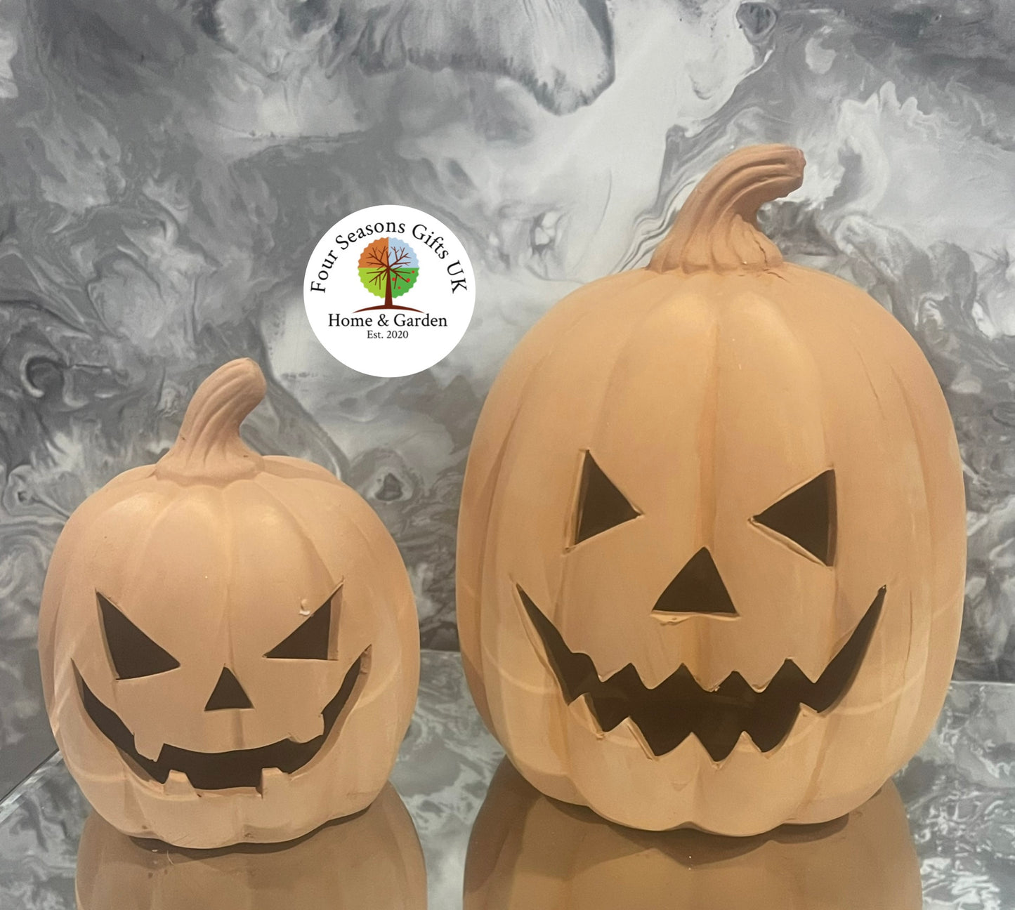 Terracotta Pumpkin Jack-O-Lantern Home or Garden Tealight Candle Holder Ornament, Spooky Halloween Characters, Autumn Decorations Gifts