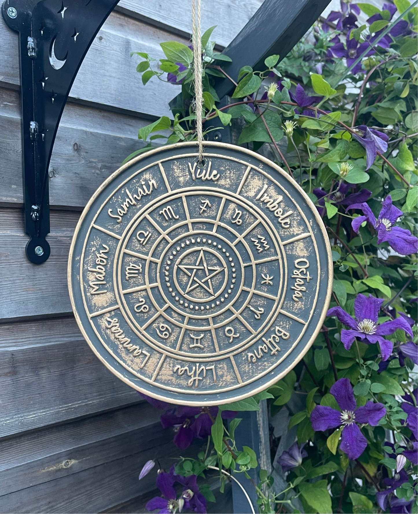 Bronze Rustic Wheel of the Year Wall Plaque – Seasons Garden Decor, Terracotta Pottery Anniversary Gift, Spiritual Wiccan Hanging Wall Decor