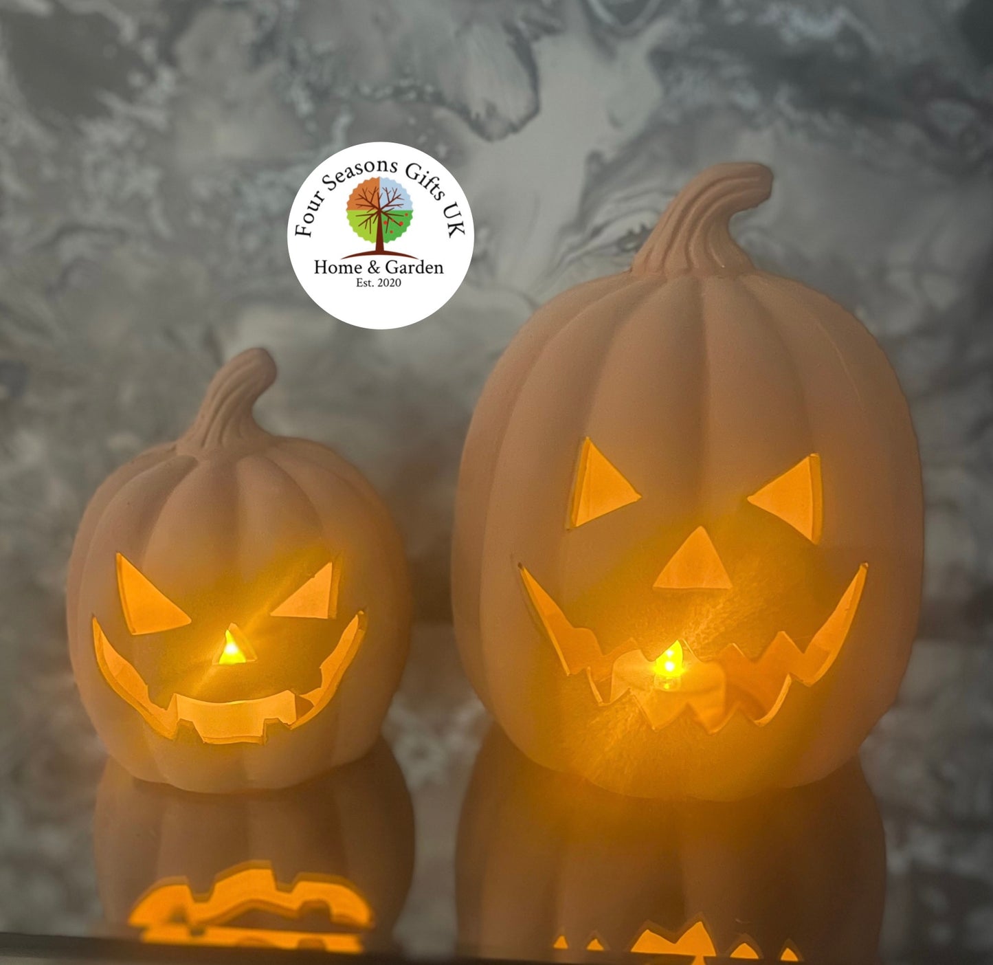 Terracotta Pumpkin Jack-O-Lantern Home or Garden Tealight Candle Holder Ornament, Spooky Halloween Characters, Autumn Decorations Gifts