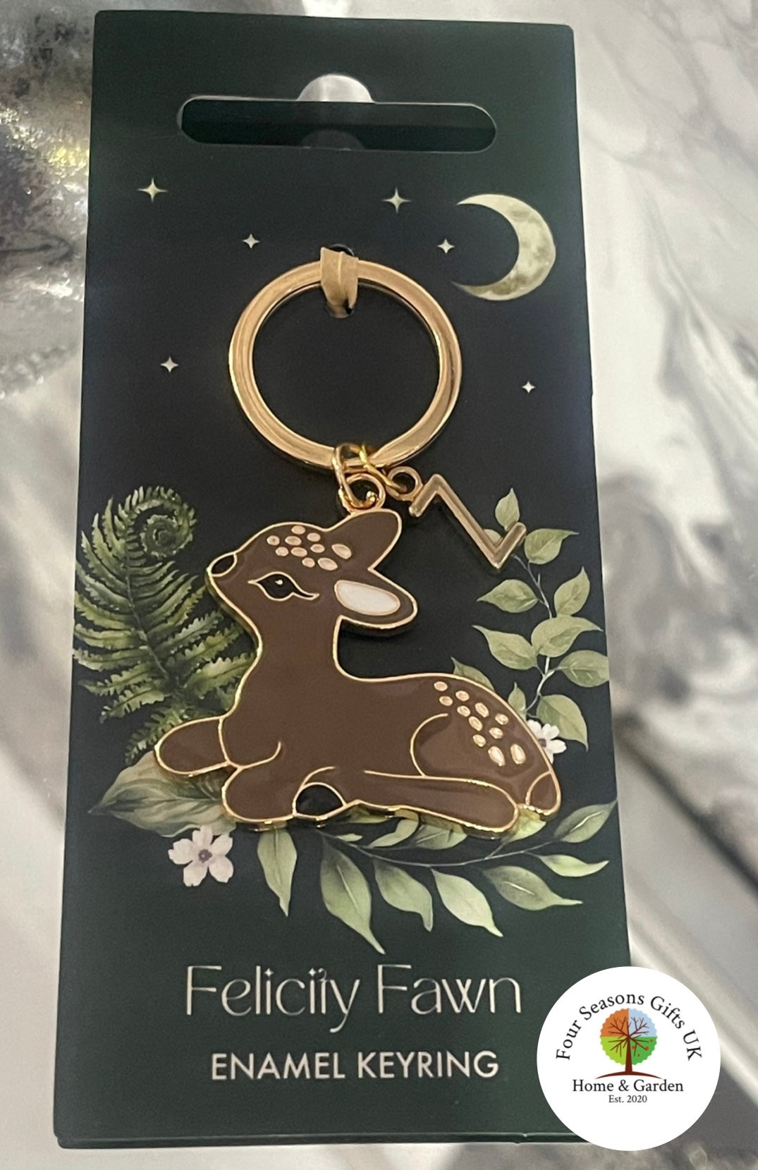 Felicity Fawn Personalised Initial Keyring Handbag Charm Woodland Deer Spring Easter Gift