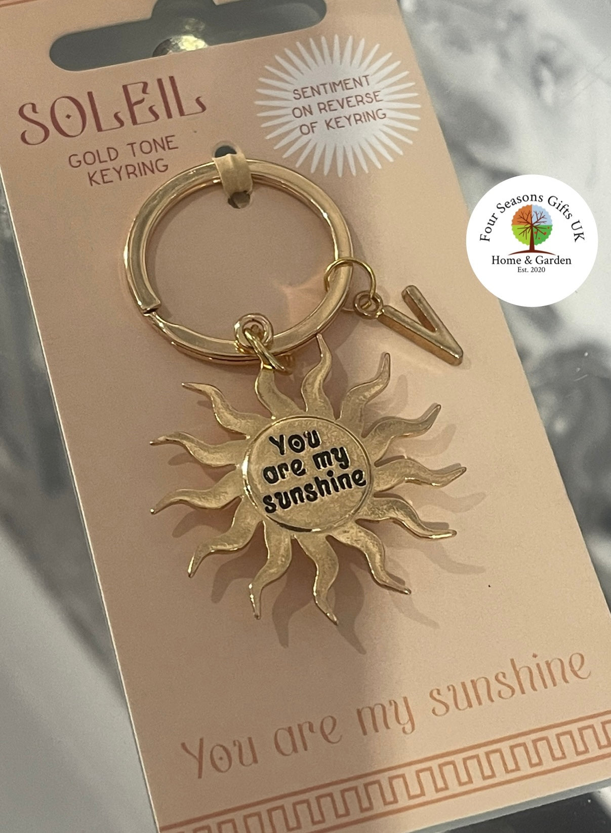 Golden Celestial Sun Personalised Initial Keyring, Handbag Charm - Summer Birthday Gifts