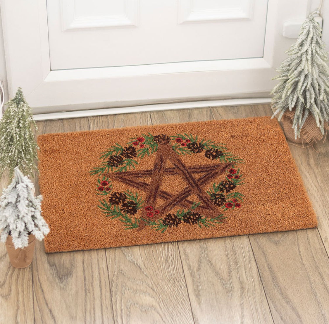 Winter Solstice Pentagram Star Coir Non Slip Welcome Entrance Doormat Rug Mat