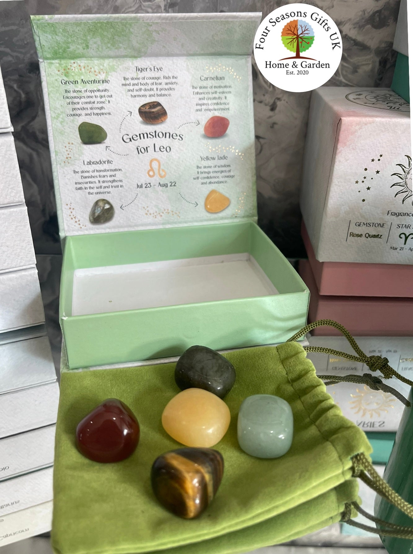 Zodiac Star Sign Crystal Tumblestone & Crystal Chip Candle Gift Sets
