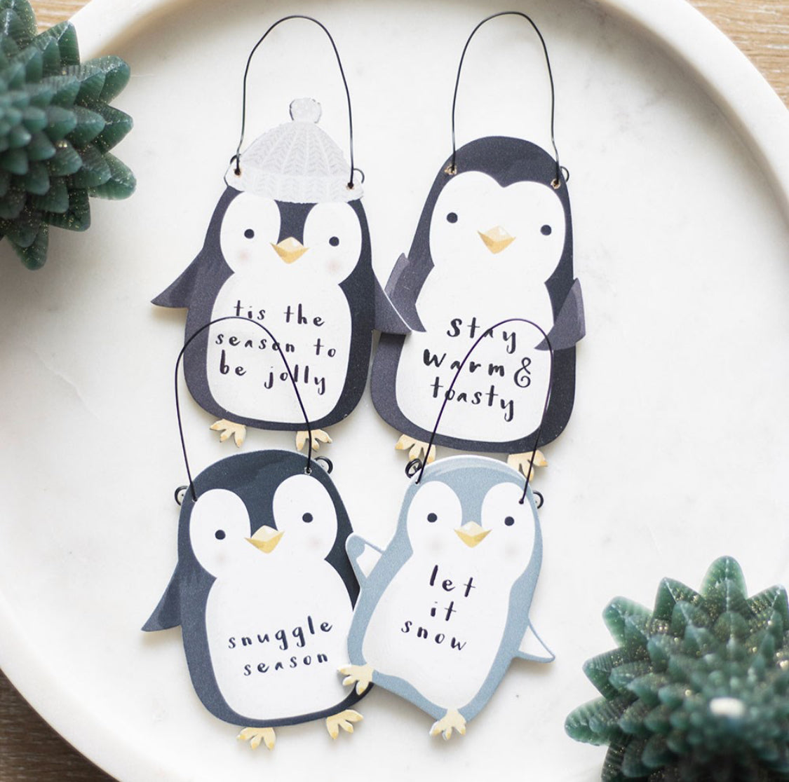 Festive Penguin Wooden Decorative Hanging Signs, Home Decor , Window Christmas Tree Decorations, Snuggle Season, Ornaments Gifts - 4 Styles