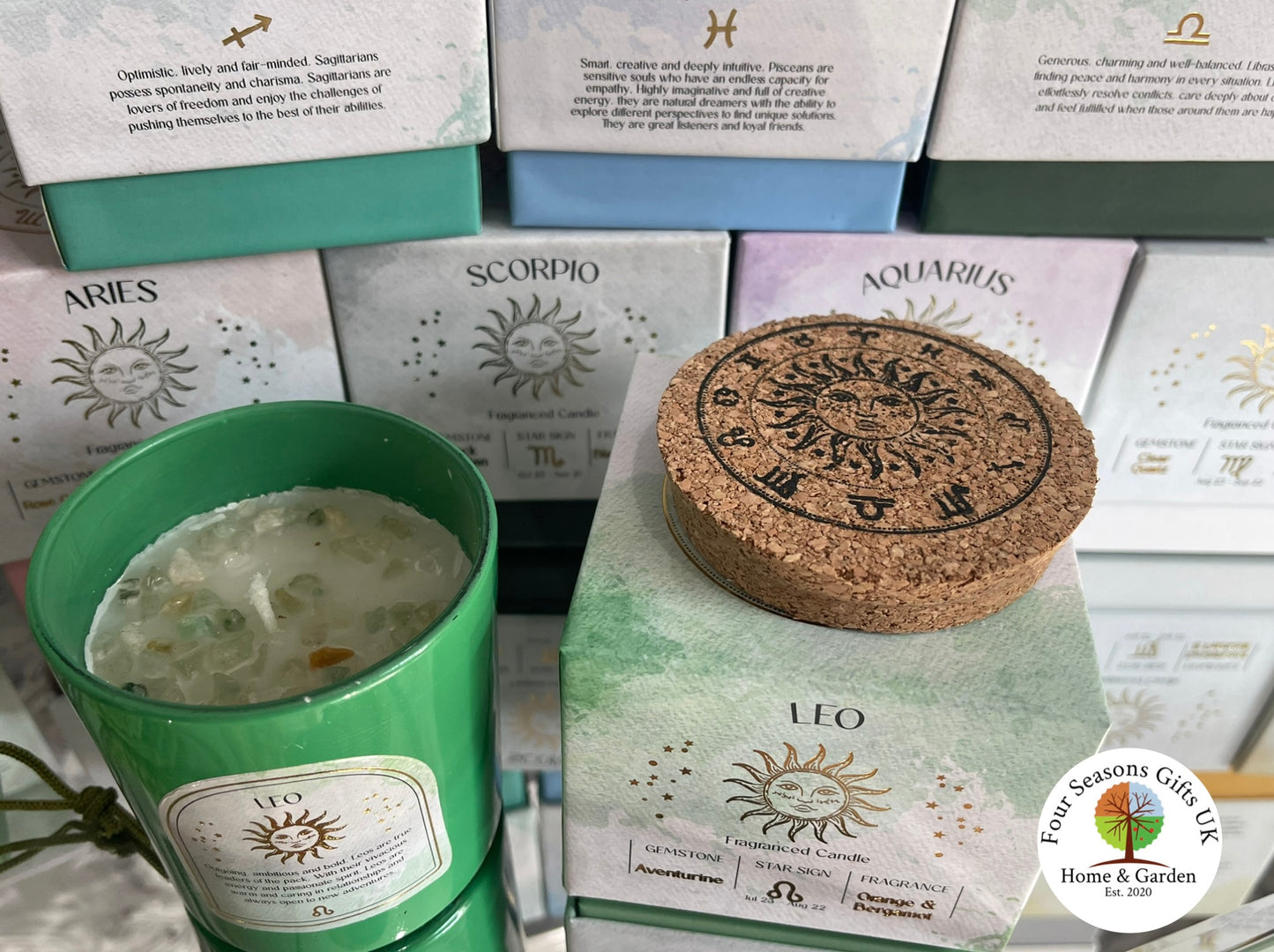 Zodiac Star Sign Crystal Tumblestone & Crystal Chip Candle Gift Sets