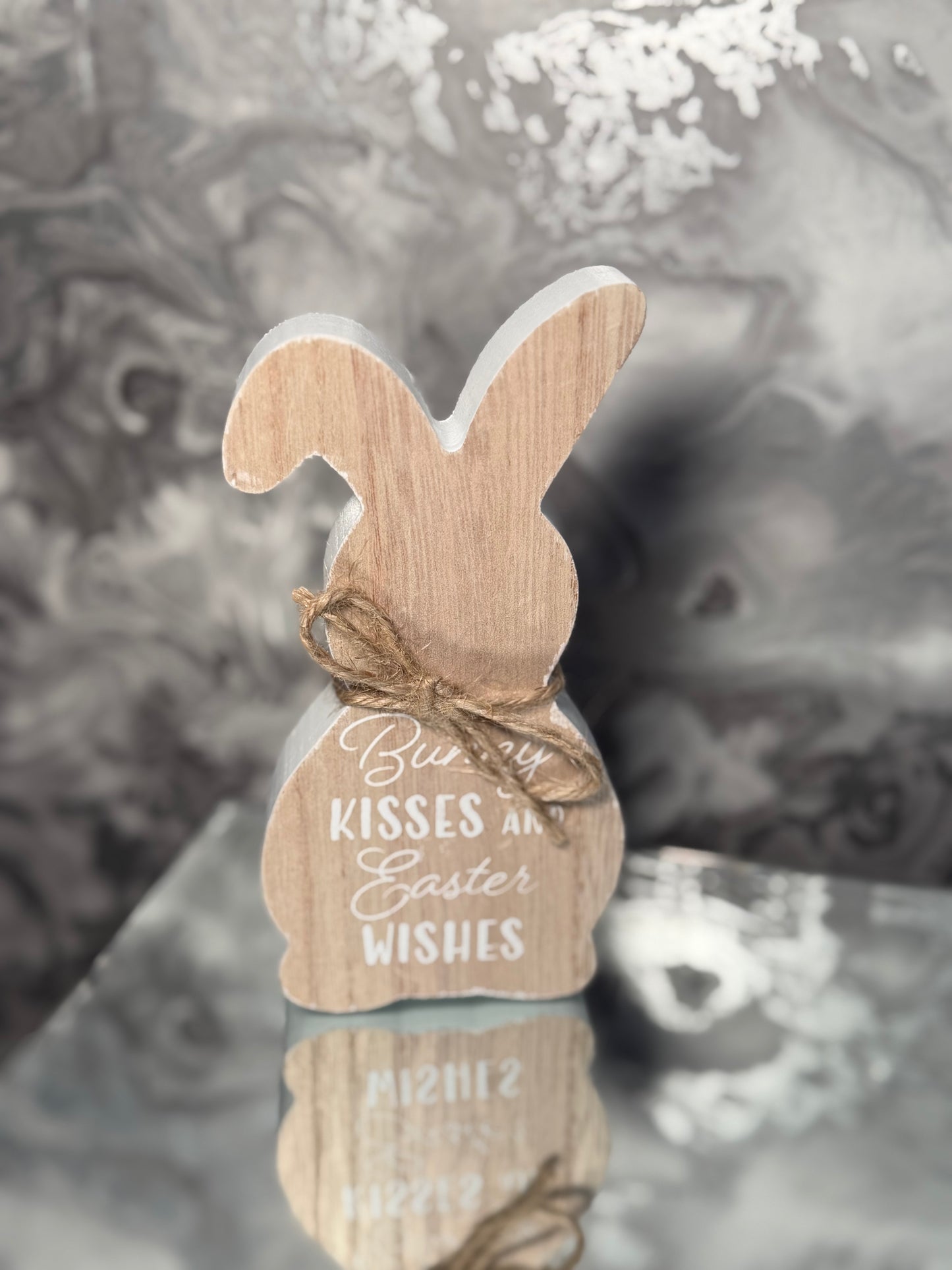 Wooden Bunny Easter Decoration, Freestanding Rabbit Ornament, Bunny Kisses Easter Wishes Sign, Rustic Easter Decor, Spring Shelf Decor Gift