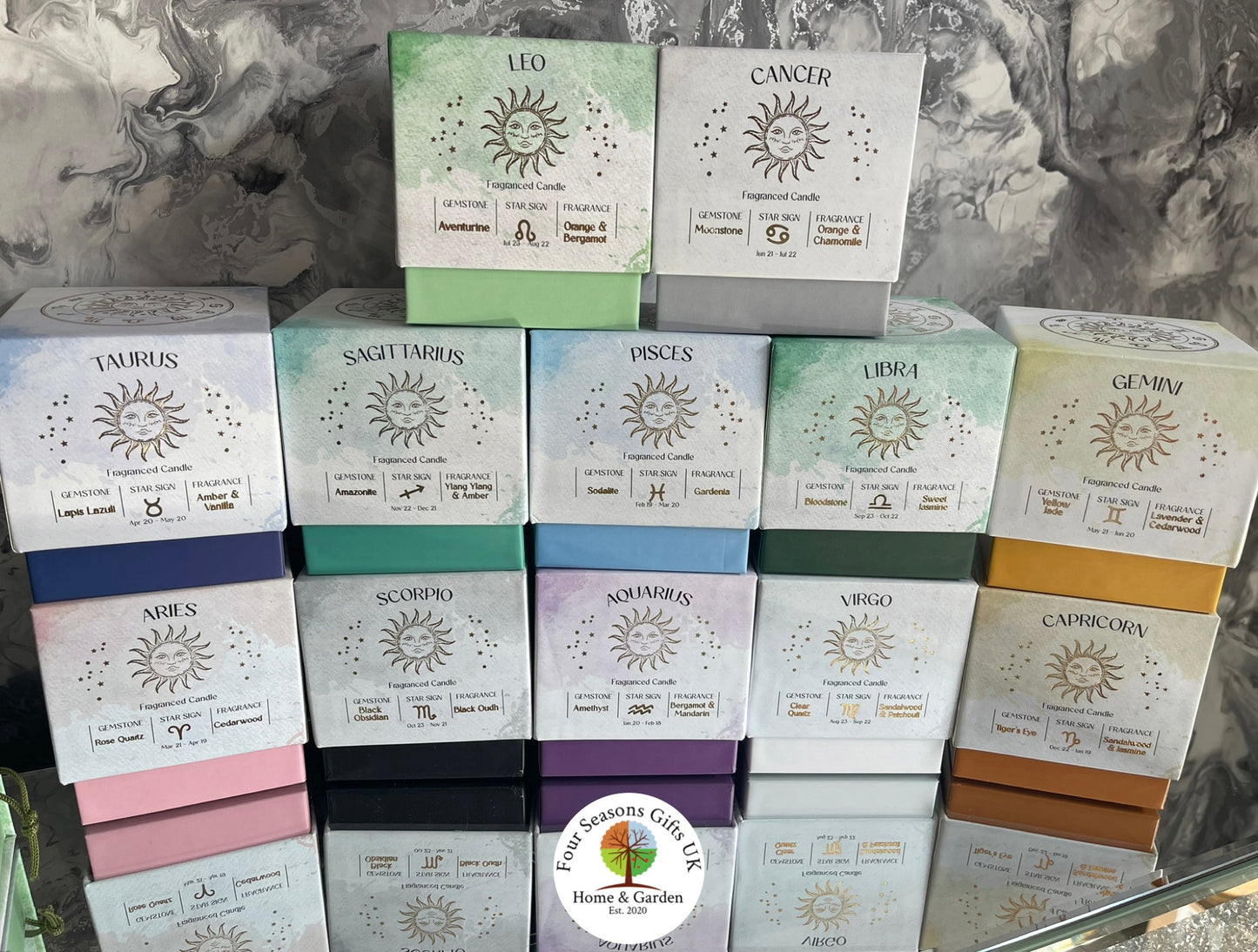 Zodiac Star Sign Crystal Tumblestone & Crystal Chip Candle Gift Sets