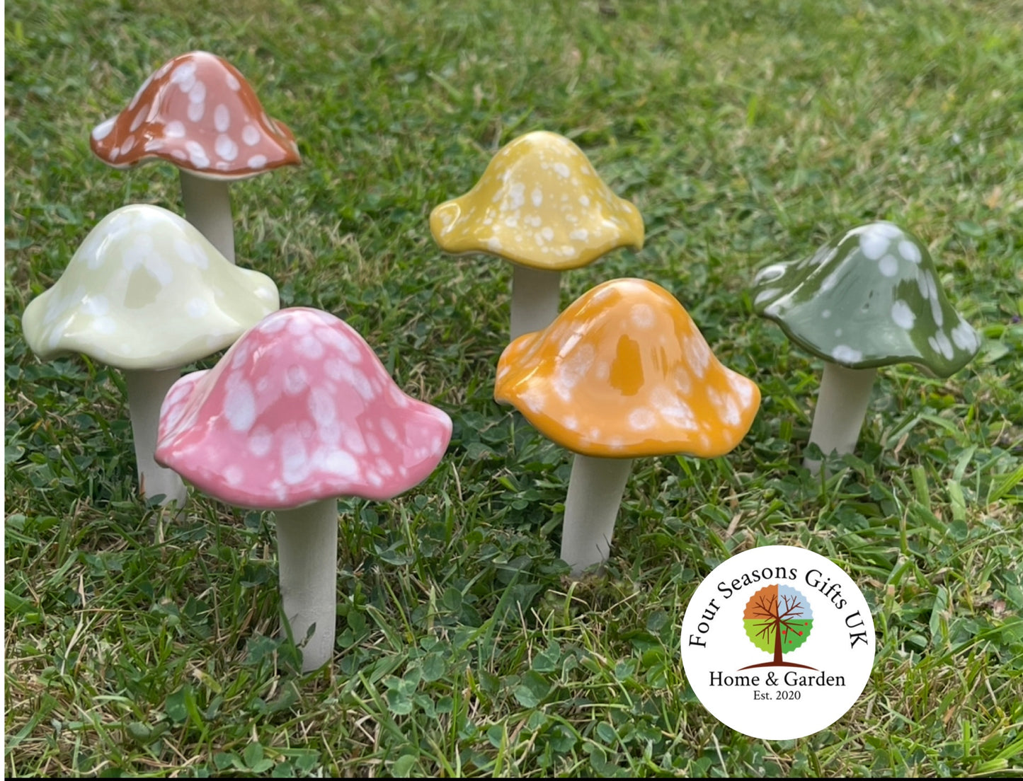 Set of 6 Ceramic Glazed Toadstools Mushroom FlowerPot Plant Pot Decorative Fairy Garden Stake Ornaments