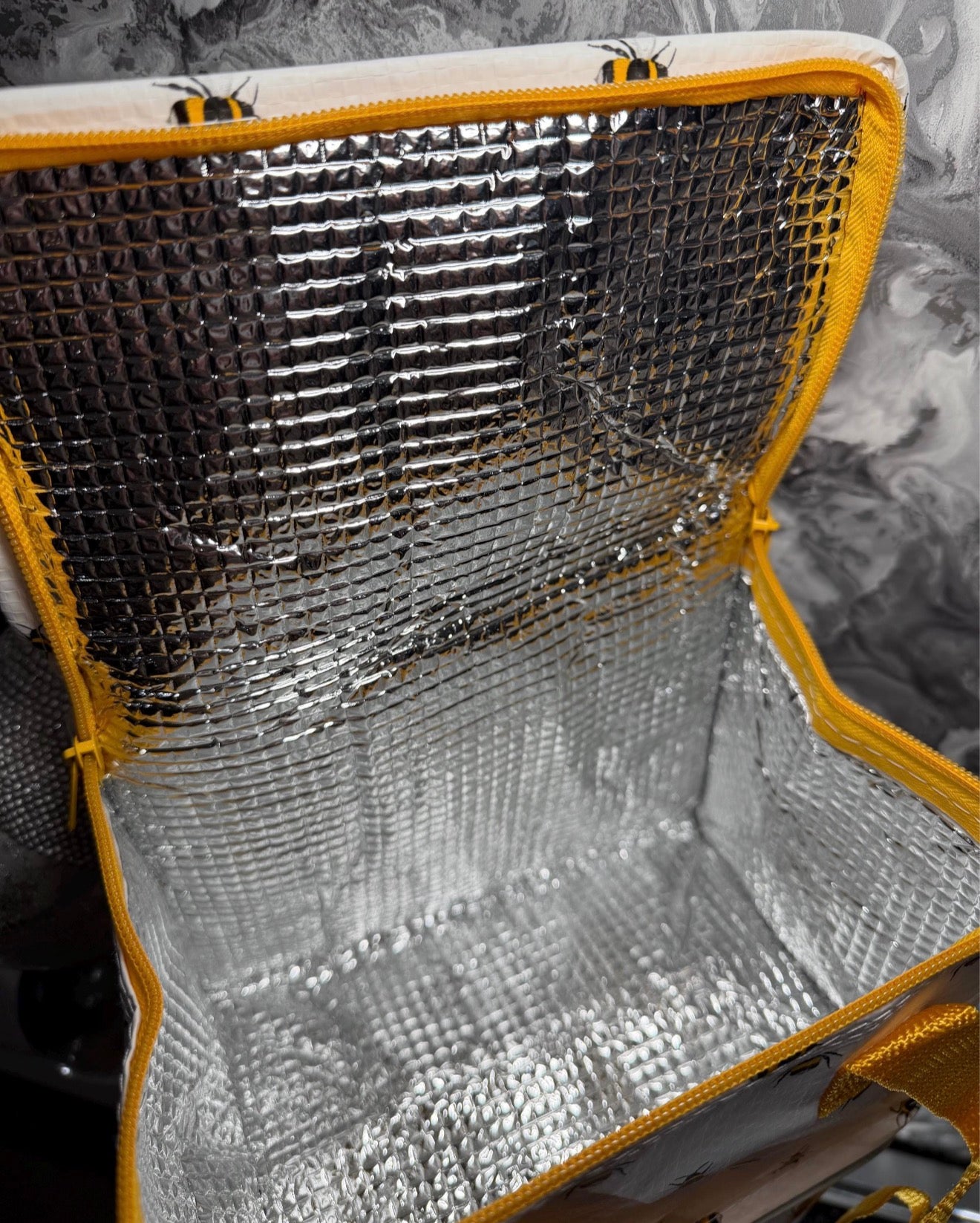 Bee Print Insulated Lunch Bag Made from Recycled Plastic | Reusable Lunch Tote | Eco Friendly Gift | Lunch Bag for Work School Picnics