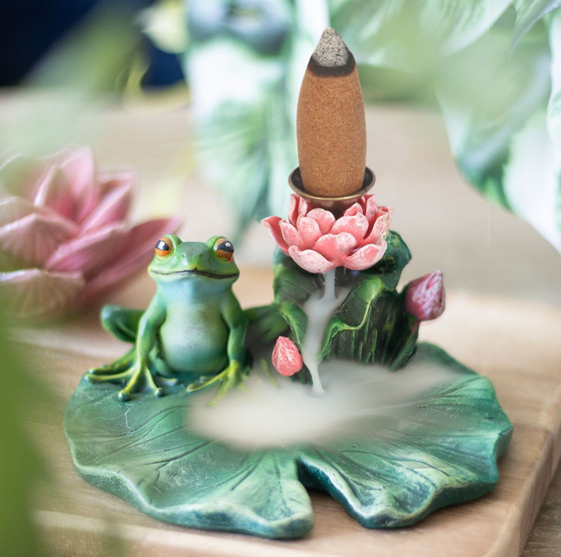 Frog & Lily Pad Backflow Incense Cone Burner Pond Theme Gifts Home Fragrance
