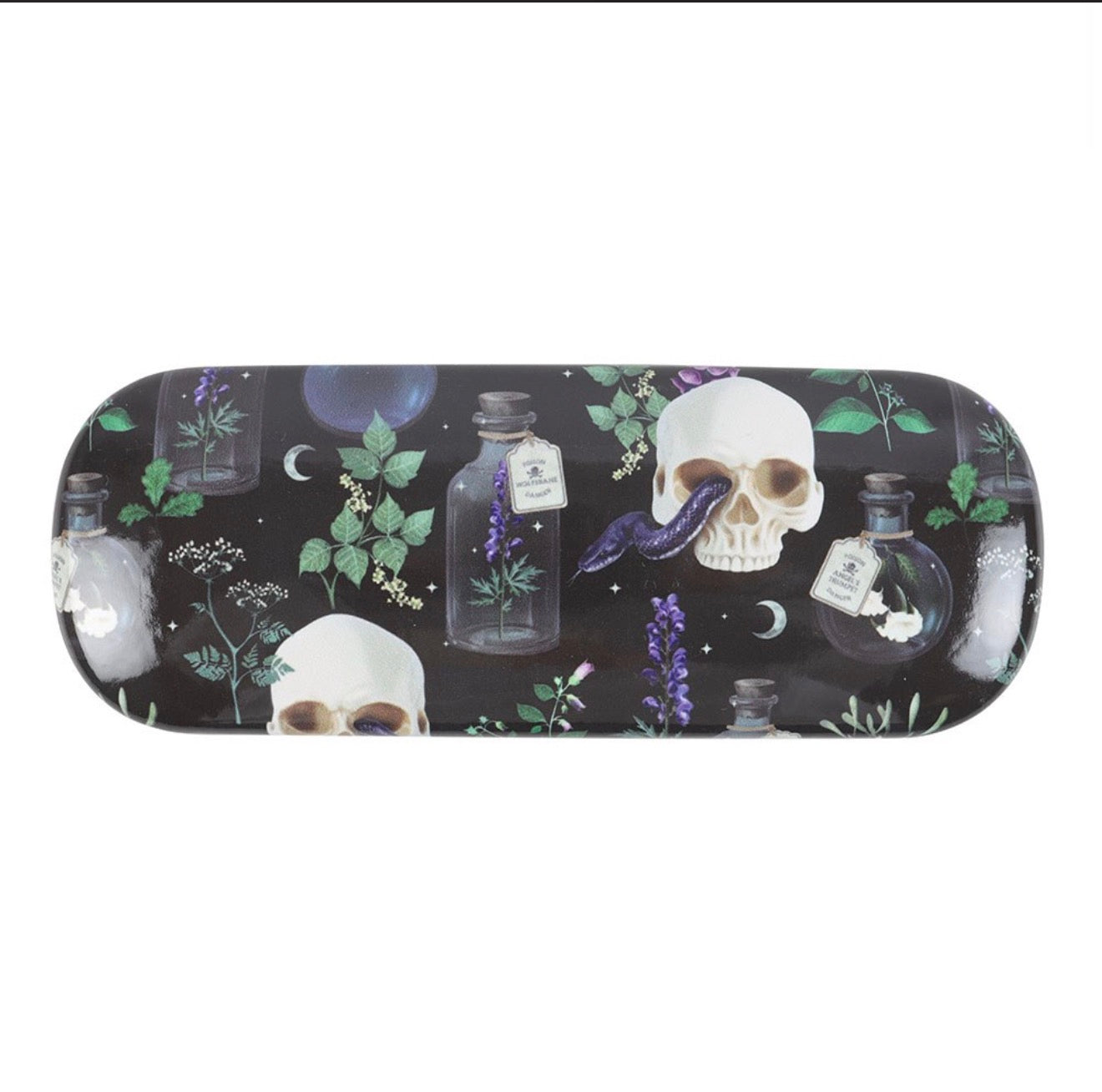 Poisonous Plants Gothic Glasses Case – Dark Botanical Skull Eyeglasses Case with Cleaning Cloth