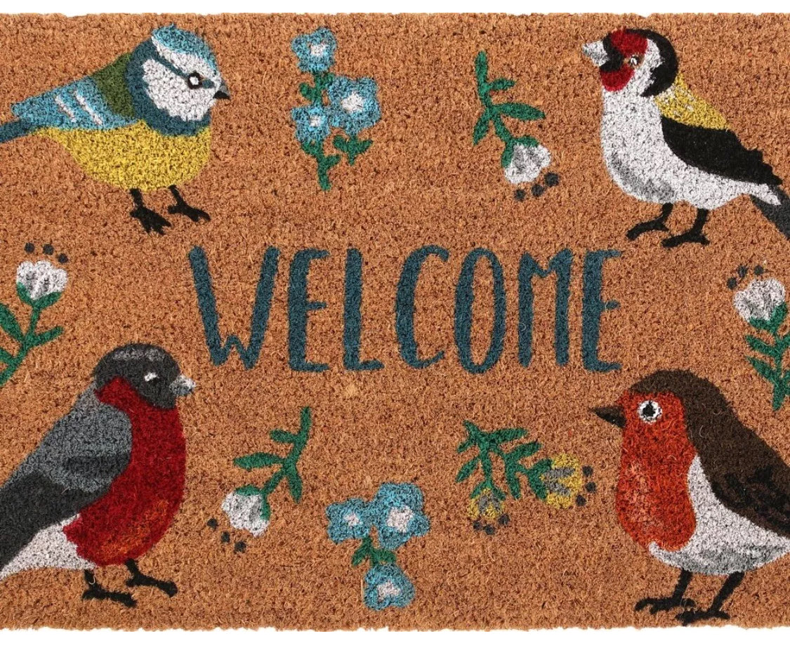 British Birds Robin Blue Tit Goldfinch Coir Non Slip Doormat Autumn Decor Gifts
