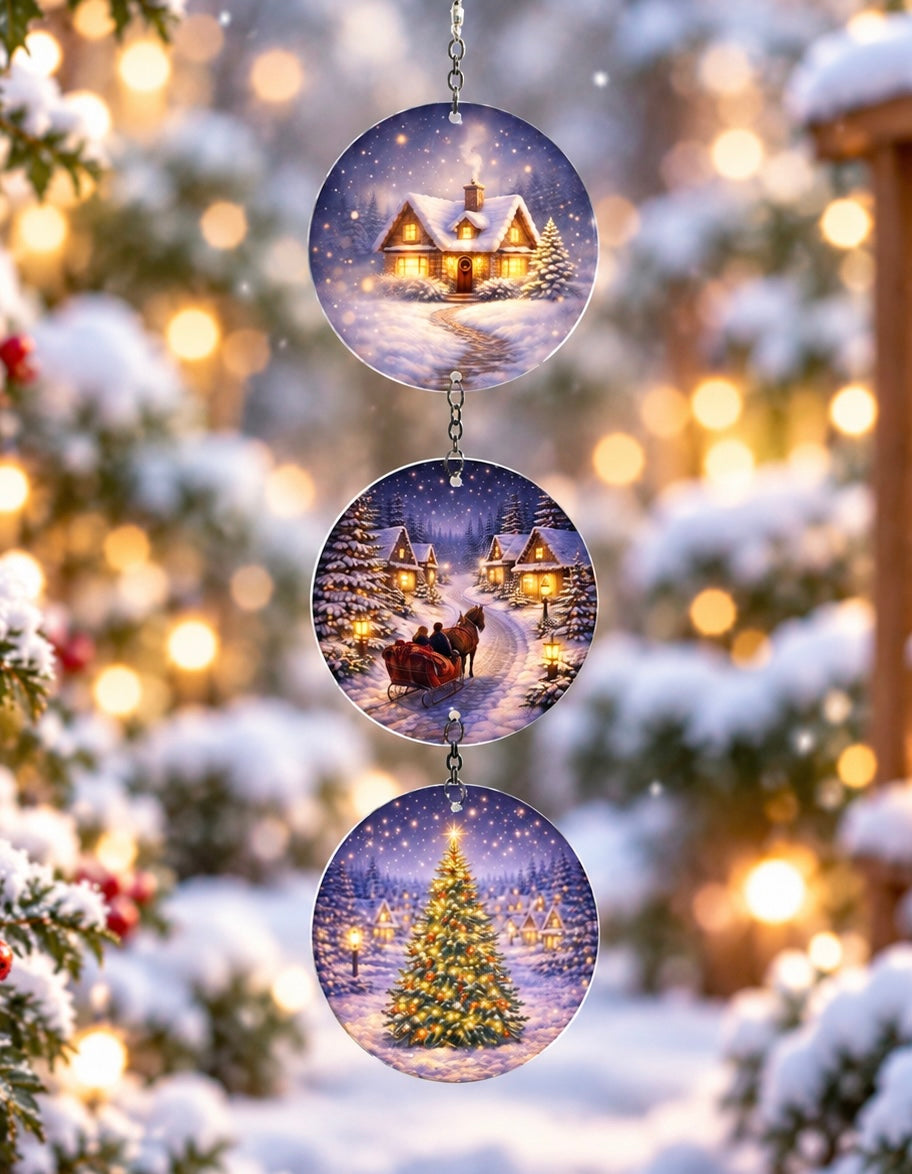 Christmas Village Triple Glass Suncatcher – Festive Hanging Garden Decoration