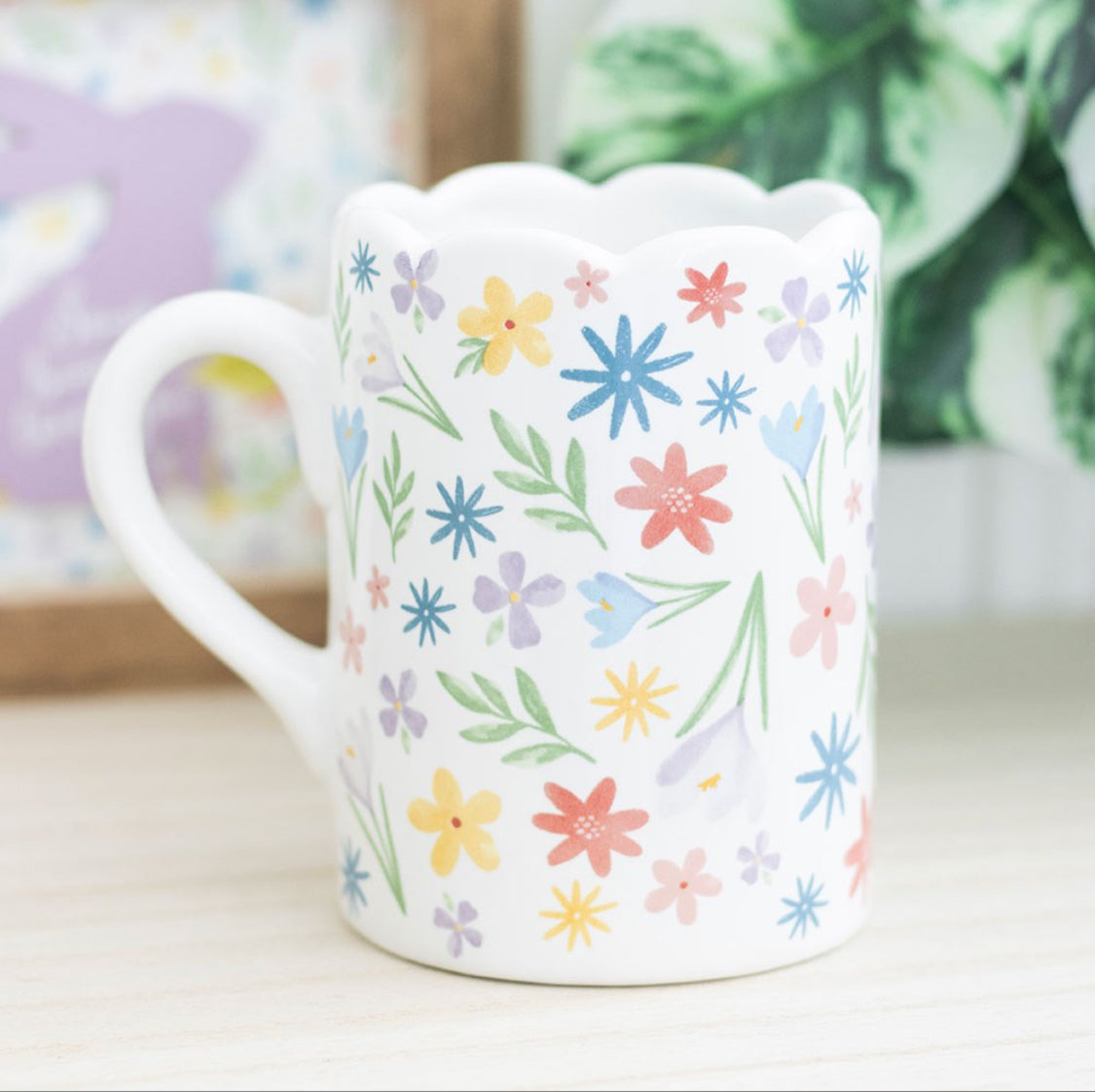 Summer Flowers Scalloped Edge Coffee Mug Cup Ditsy Floral Kitchen Decor Gifts
