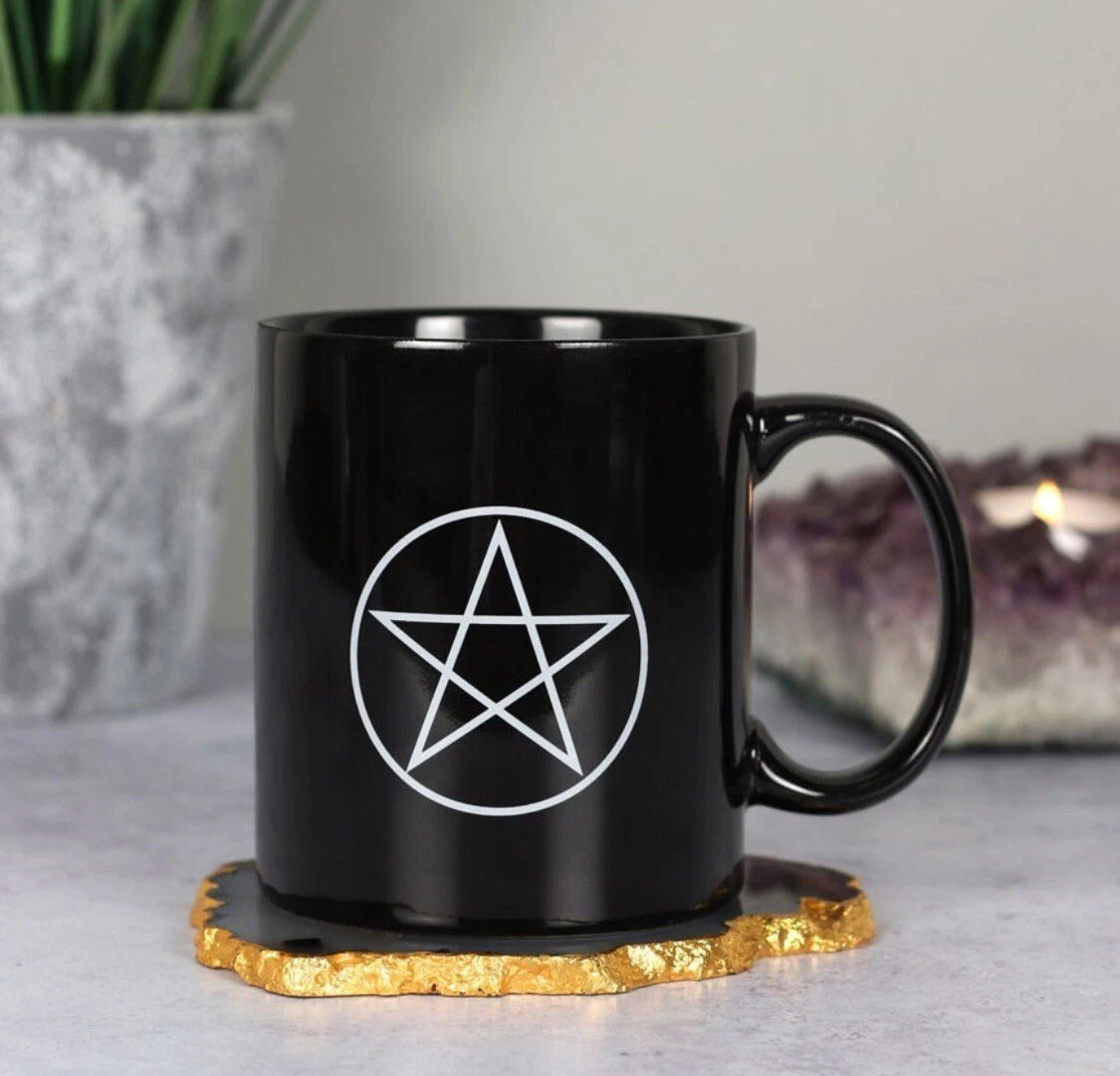 Pentagram Star Ceramic Gift Mug Cup Black Magic Protection Symbol Pagan Gothic