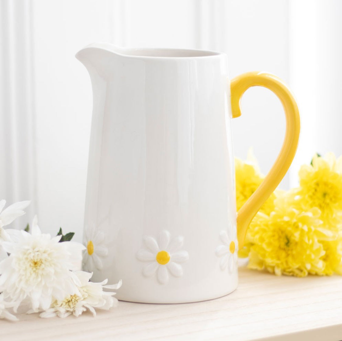 Spring Daisy Ceramic Flower Jug Sunshine Yellow Mothers Day Kitchen Decor Gifts