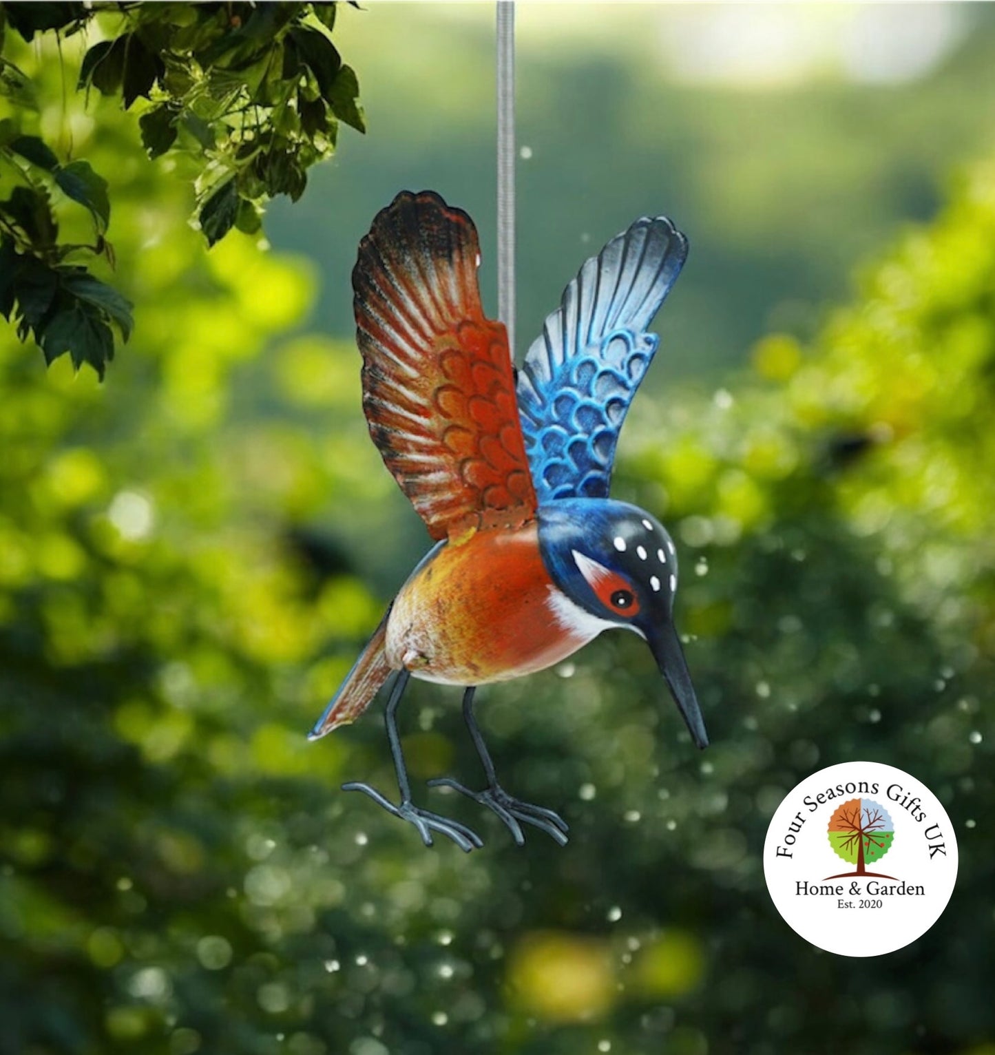Kingfisher Metal Bird Hanging Garden Ornament Decoration British Birds Dad Gifts