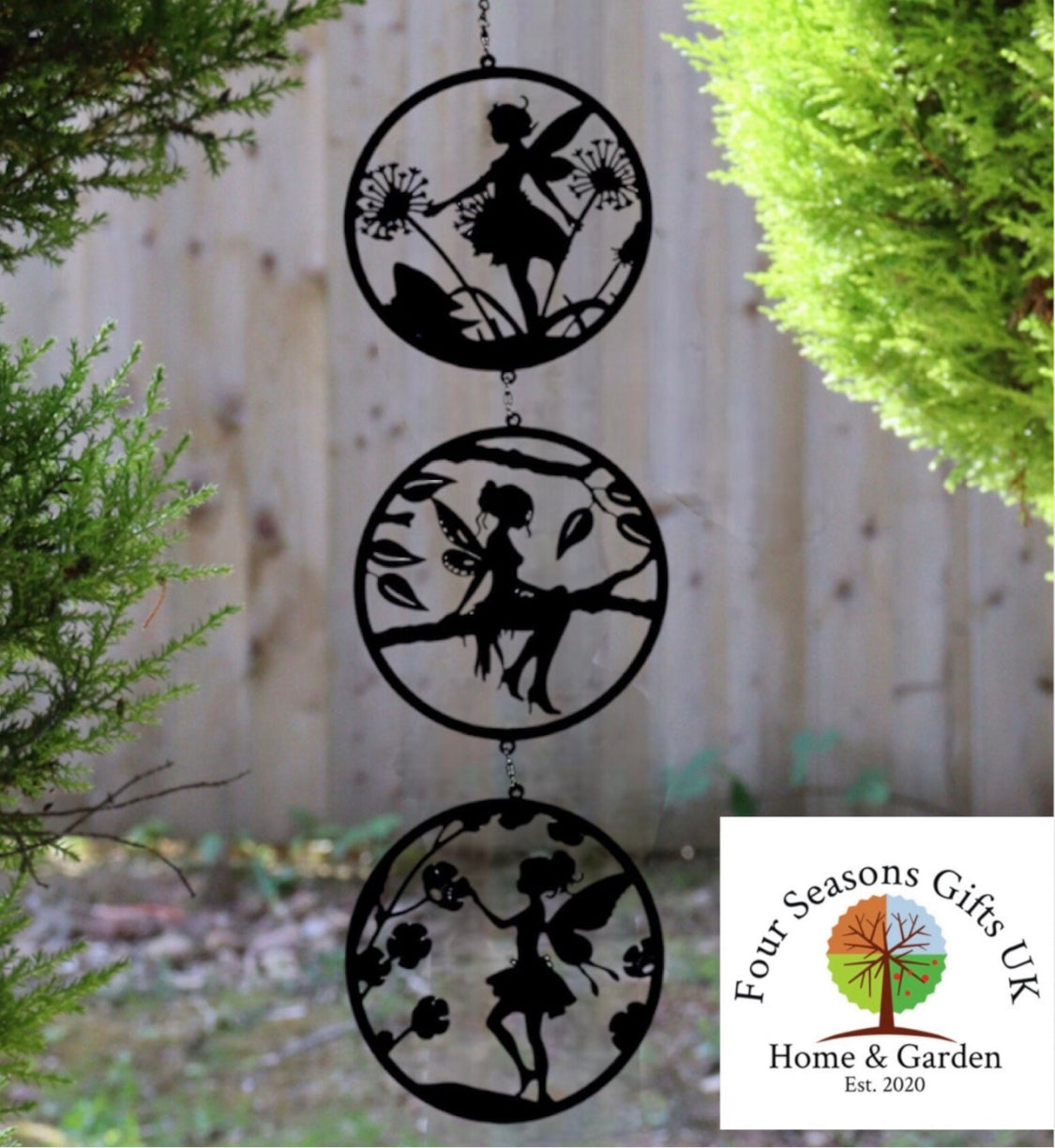 70cm Fairy Design Silhouette Trio Orbit Wind Spinning Hanging Garden Decoration