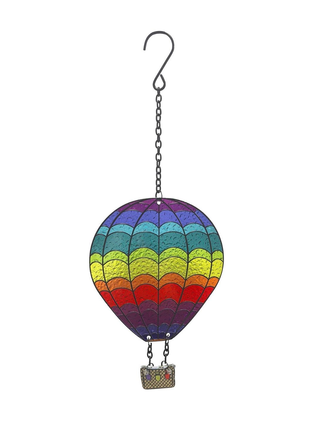 Rainbow Hot Air Balloon Suncatcher – Stained Glass Effect Hanging Window Decoration | Colourful Garden & Home Ornament Gift