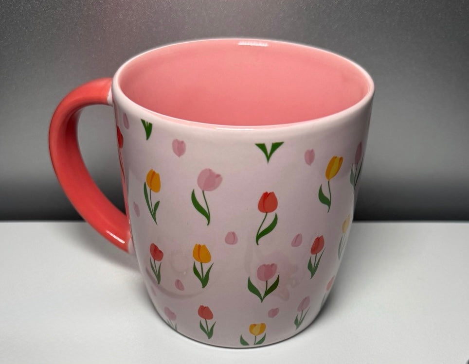 Pink Tulip Floral Mug – Spring Gift for Her | Mother’s Day Coffee Cup