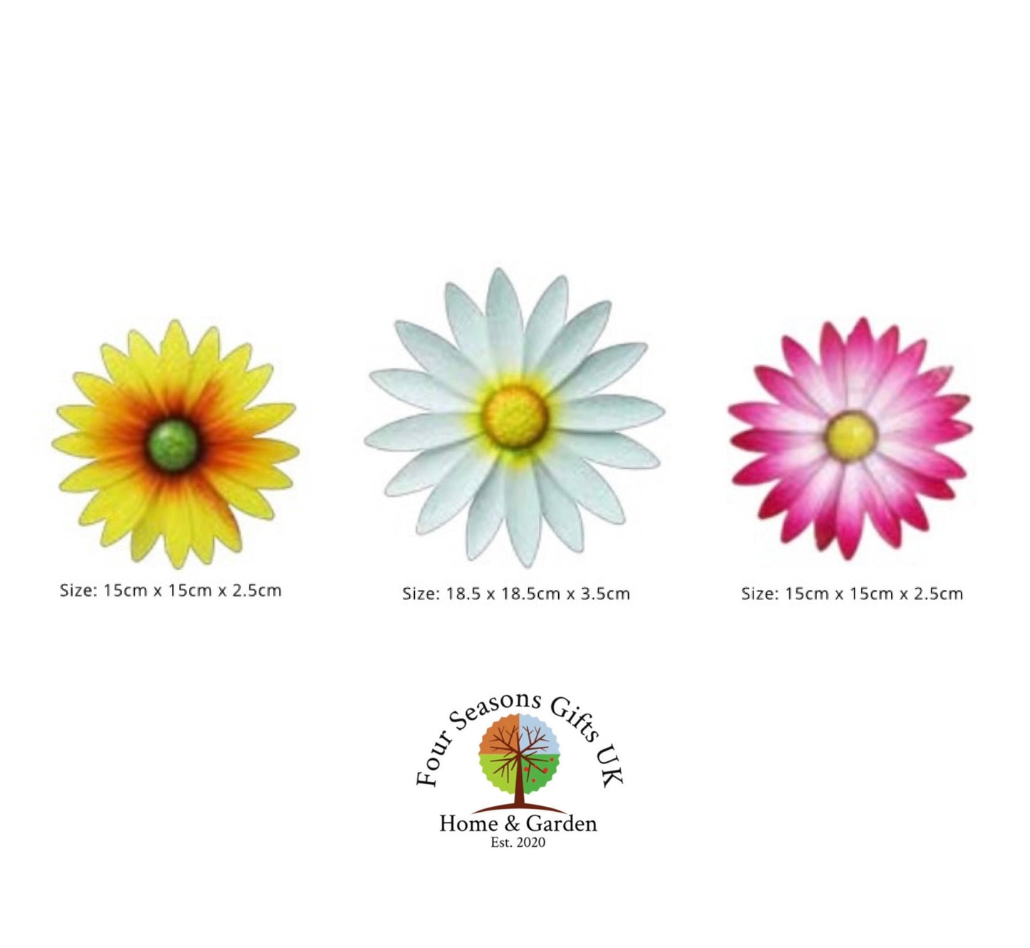 Daisy Garden Wall Art Set Of 3 Metal Flowers Ornament Decor Gifts
