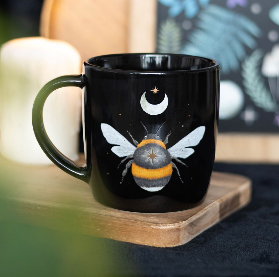 Forest Bee Honeybee Crescent Moon & Stars Coffee Mug Cup Nature Garden Gifts