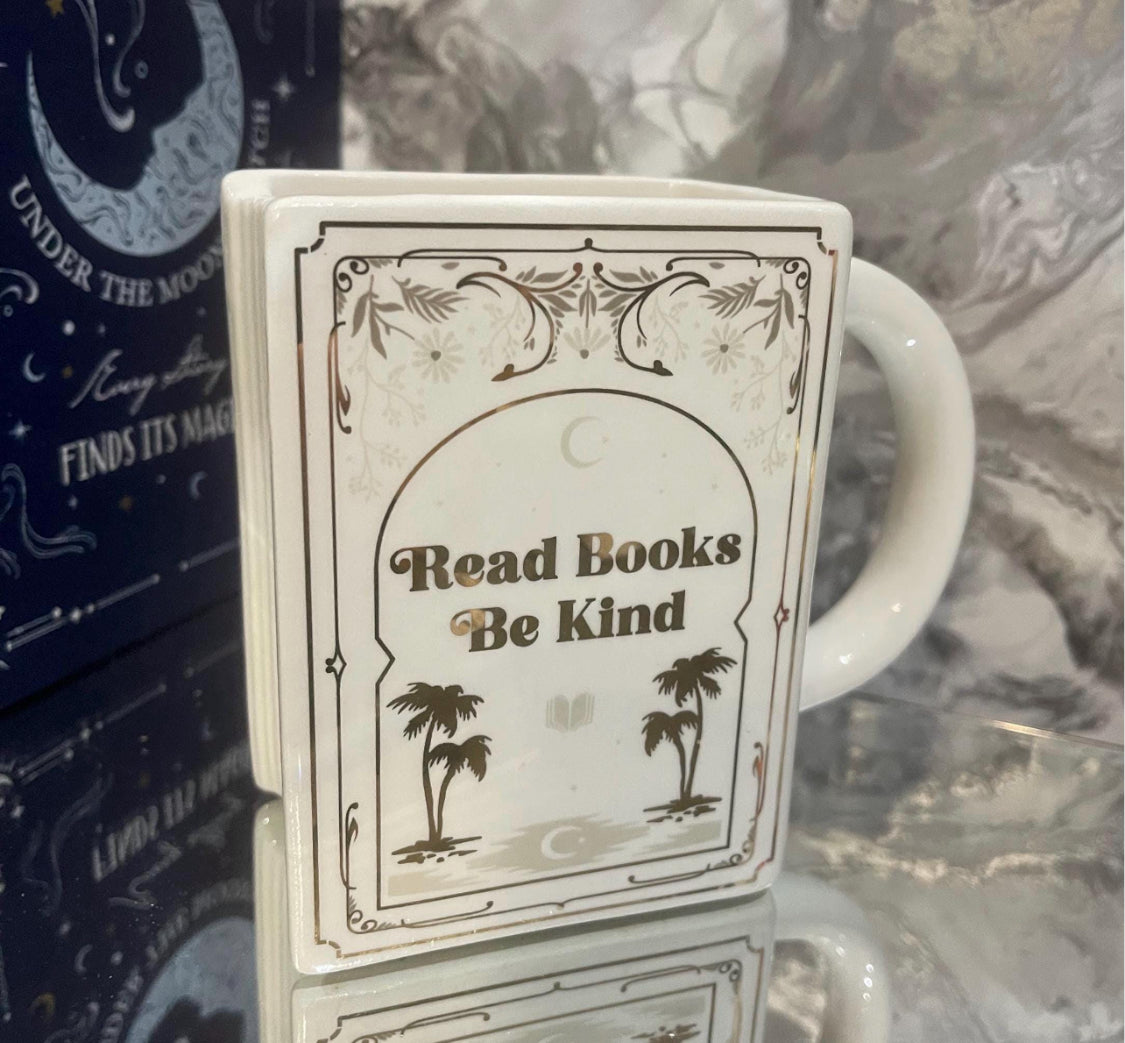 Book Shaped Mug – “Read Books Be Kind” – Ceramic Mug for Book Lovers, Teachers & Readers