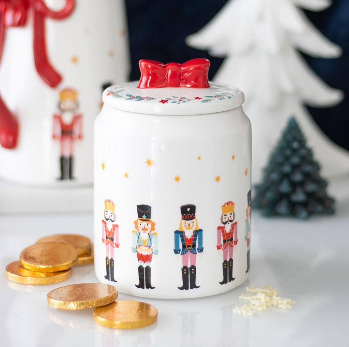 Christmas Nutcracker Soldier Print Ceramic Storage BiscuitTreat Jar Festive Kitchen Decor Gifts