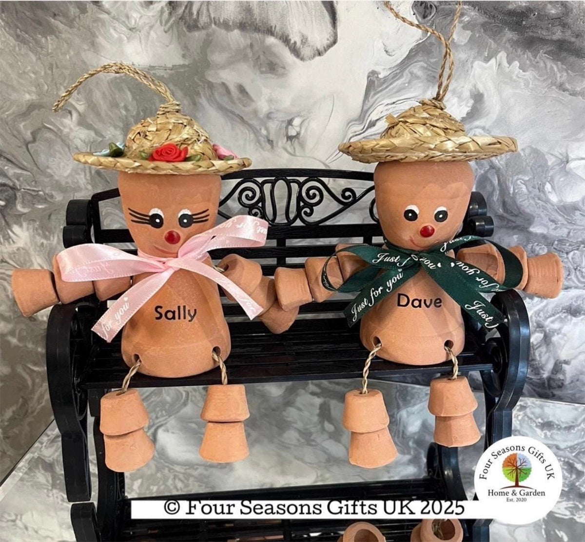 Personalised Couple Garden Ornament, Flowerpot Person Couple on Bench, Anniversary Gift for Couple, Garden Keepsake Gift