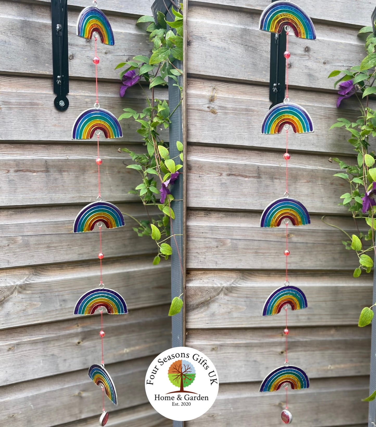 String of Stained Glass Effect Rainbow Suncatchers, Hanging Window Decoration, Mobile, Wind Spinner, Light Catcher Garden Ornament Sensory Garden Gifts