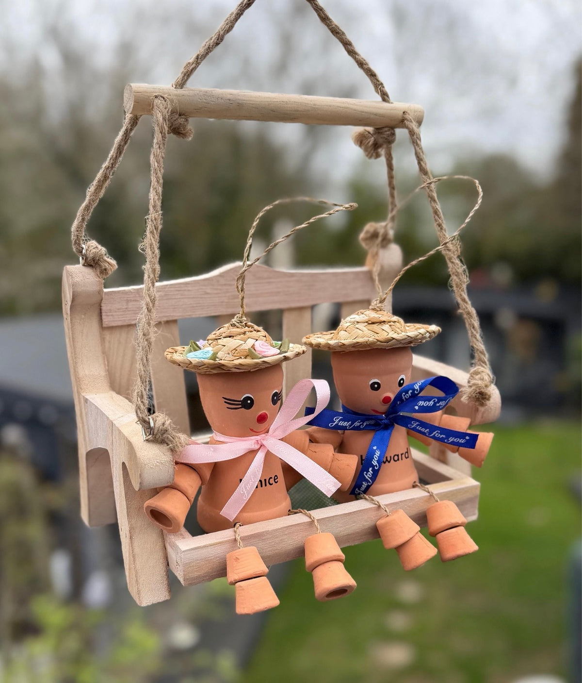 Personalised Flowerpot Couple on Swing Garden Ornament