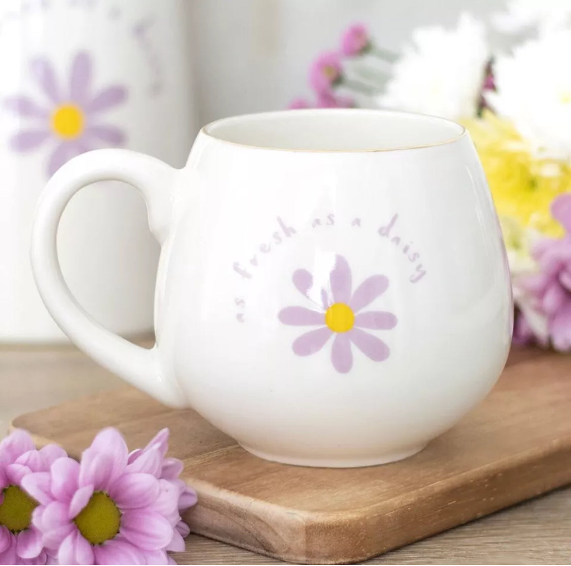 Summer Purple Daisy Floral Rounded Coffee Chocolate Mug Kitchen Decor Xmas Gifts