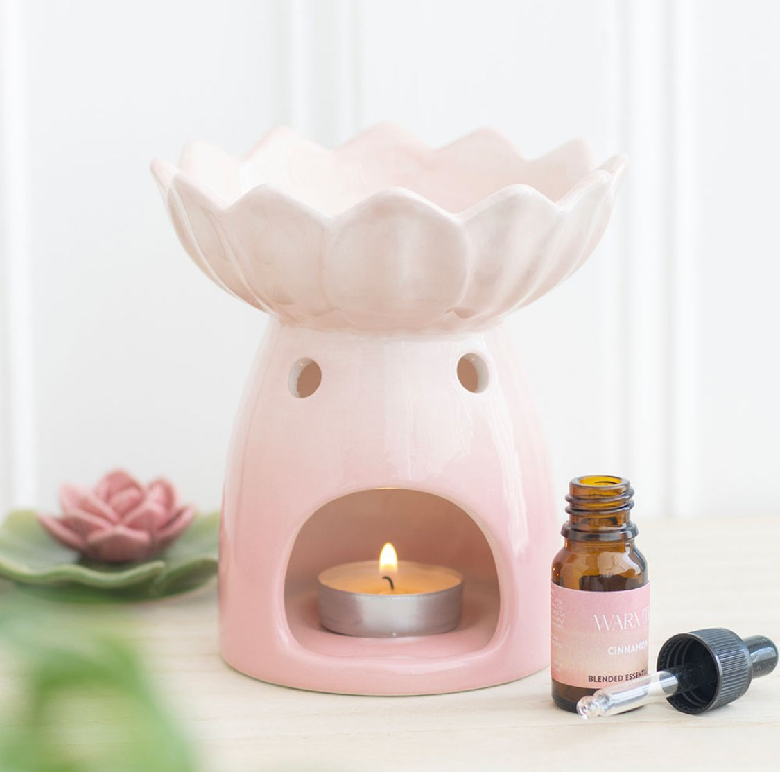 Pink Water Lily Oil Burner Wax Melt Warmer Mothers Day Ornament Spring Summer Decor Floral Gifts