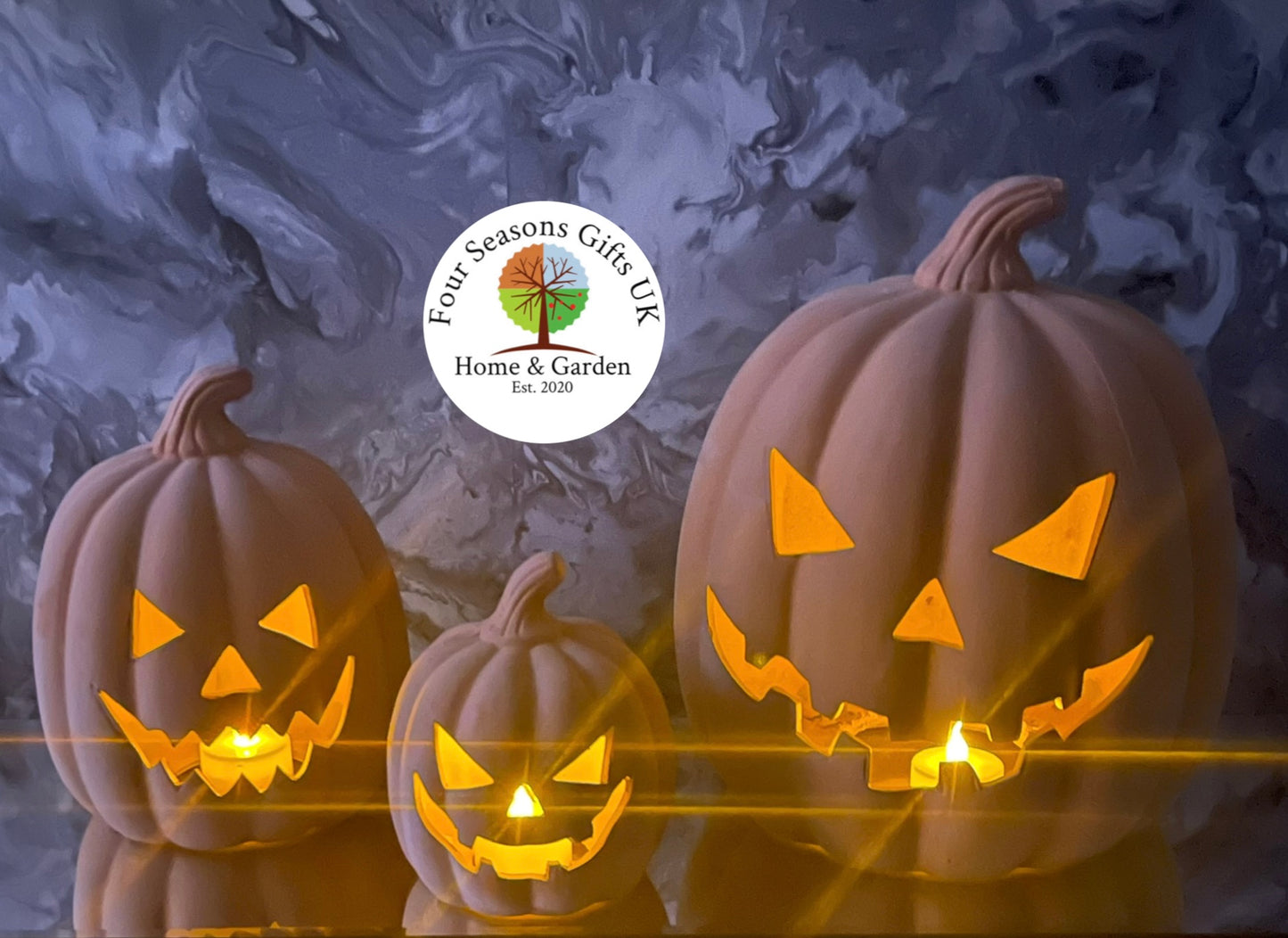 Terracotta Pumpkin Jack-O-Lantern Home or Garden Tealight Candle Holder Ornament, Spooky Halloween Characters, Autumn Decorations Gifts
