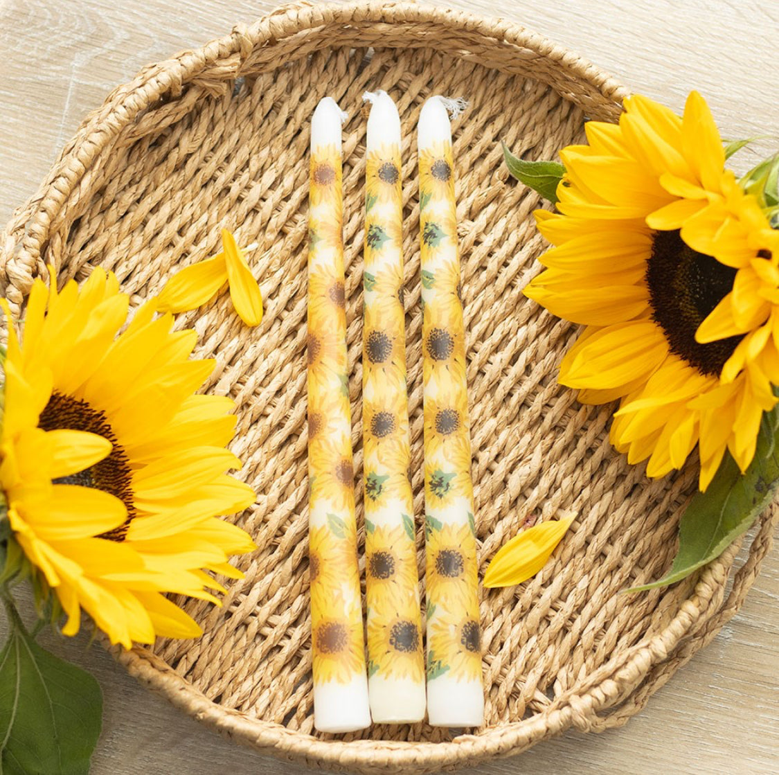 Sunflower Set Of 3 Taper Dinner Candles Spring Summer Floral Flower Home Decor Gifts