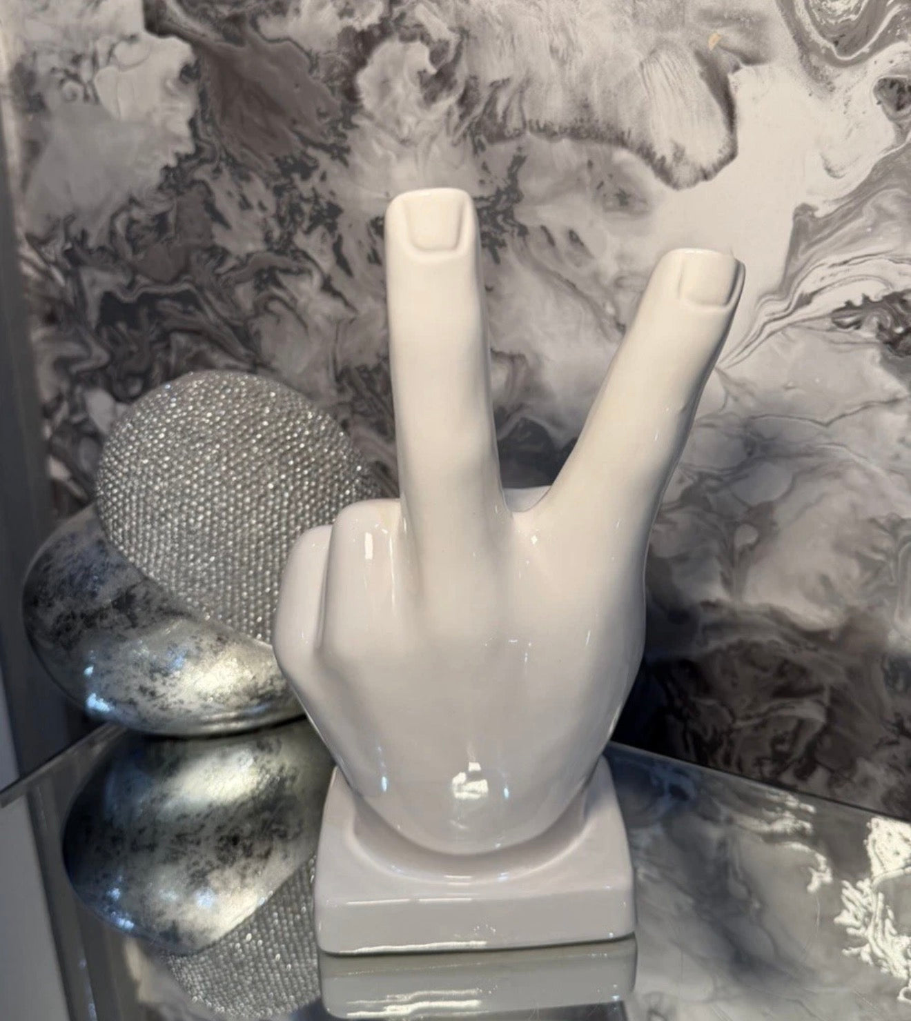 White Ceramic Peace Hand Vase Double Stem Bud Vase Modern Home Decor