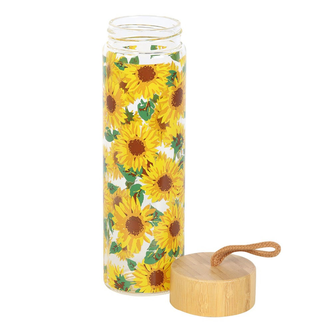 Sunflower Print Glass Water Bottle Reusable Drink Bottle