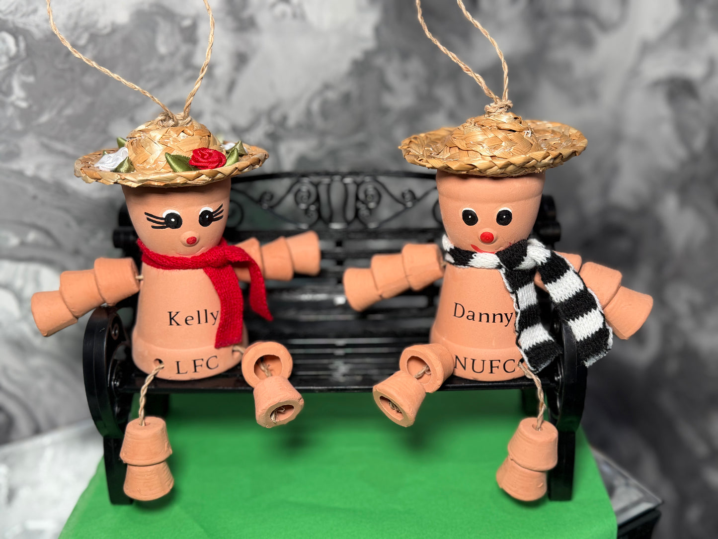 Personalised Football Fan Pot People Couple on Bench