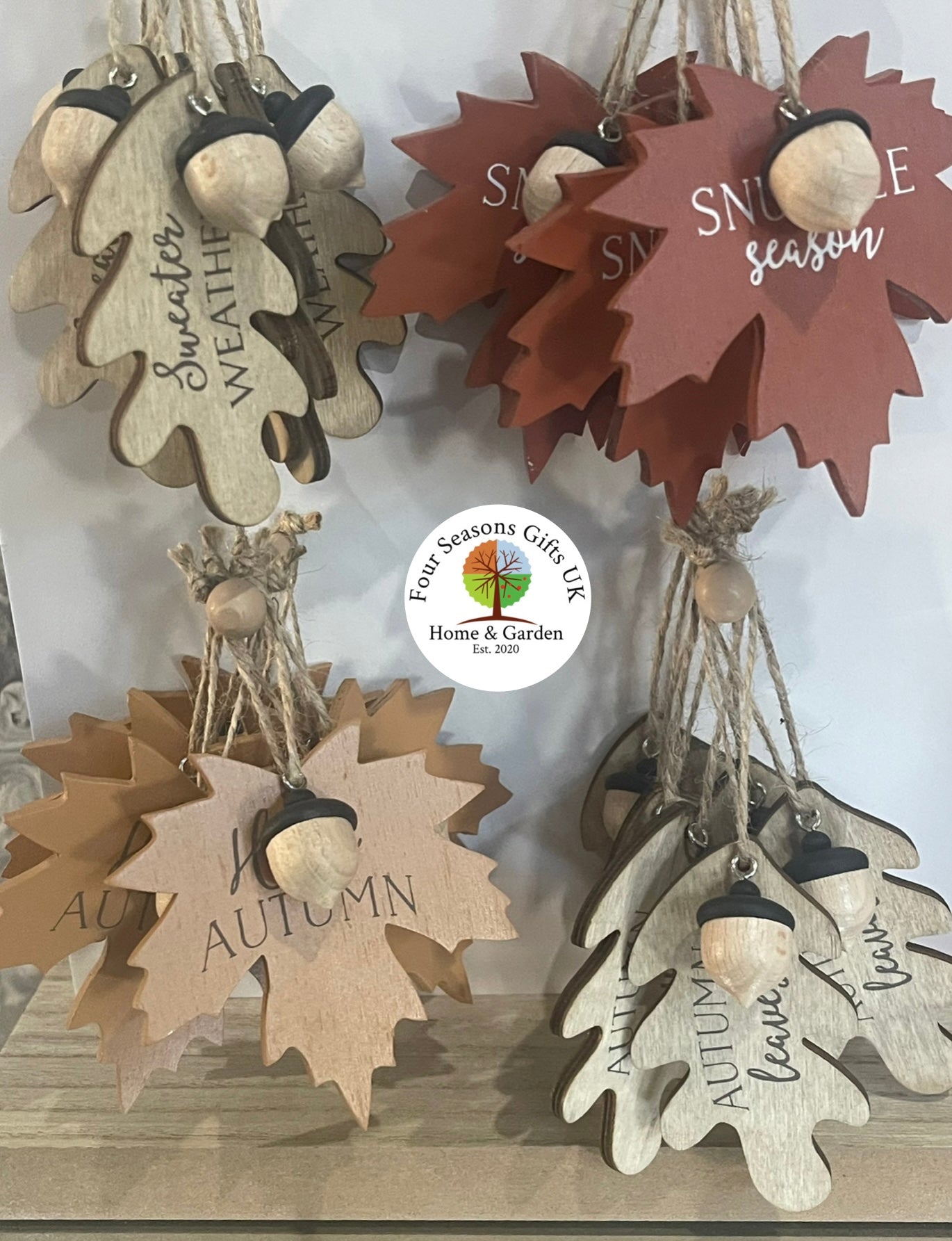 Autumn Leaves Wooden Decorative Hanging Signs, Home Decor , Window Tree Decorations, Cosy Season, Rustic Fall Ornaments Gifts - 4 Styles