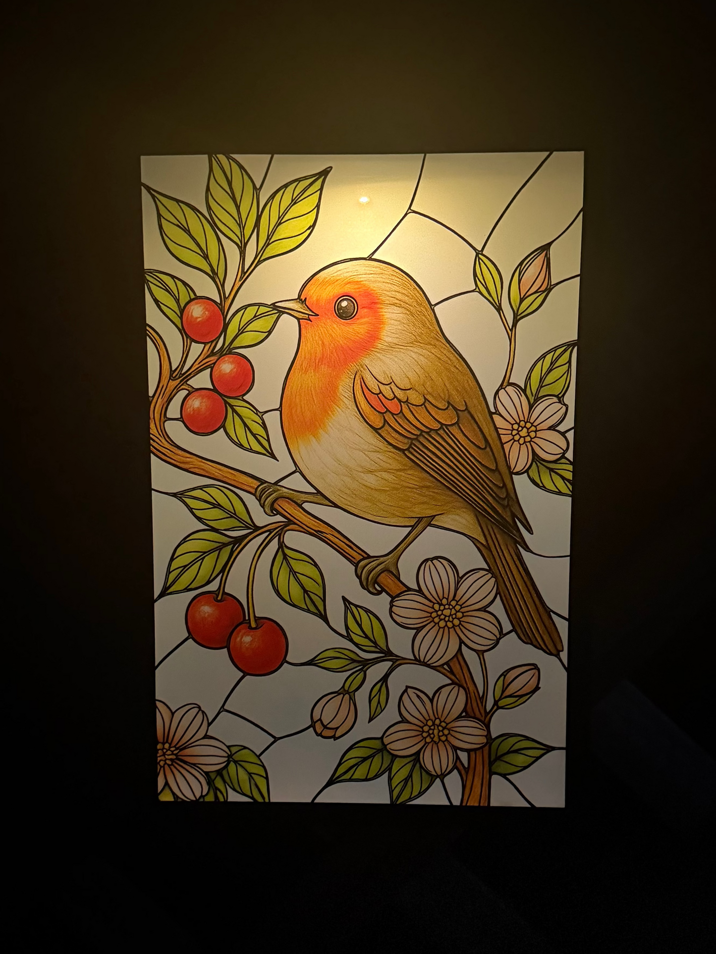 Robin Solar Powered Glass Suncatcher Wall Art – Backlit Outdoor Garden Decoration