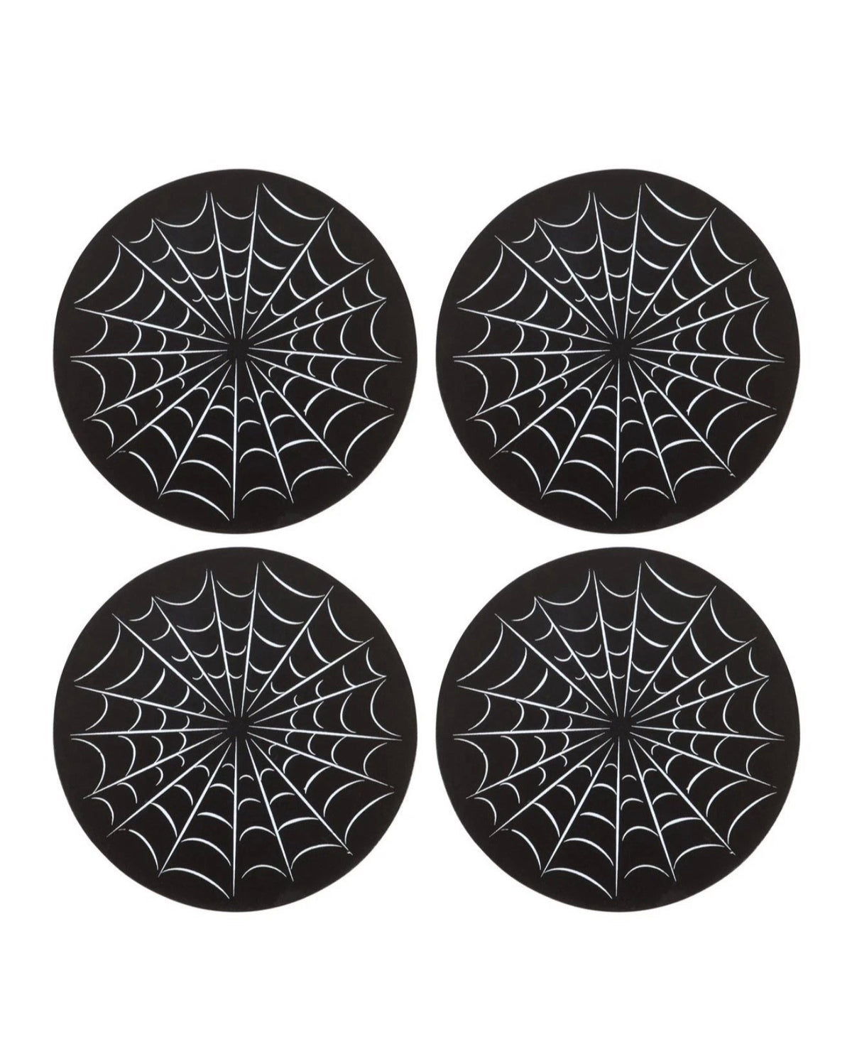 Black Spiderweb Wooden Coasters & Holder – Set of 4