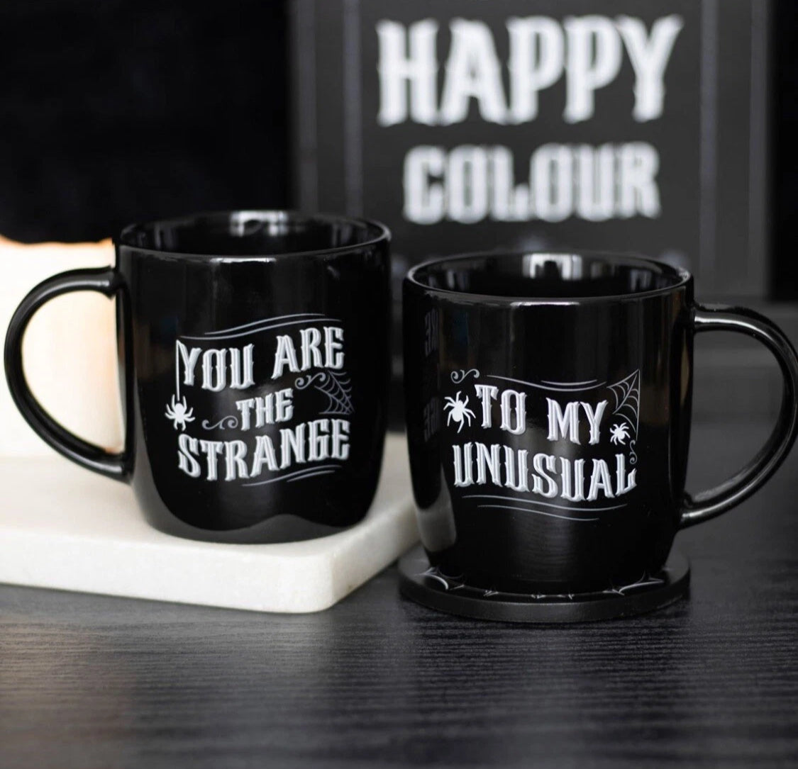 Novelty Strange & Unusual Gothic Couples Mug Cup Set Pottery 9th Wedding Anniversary Gift Ideas
