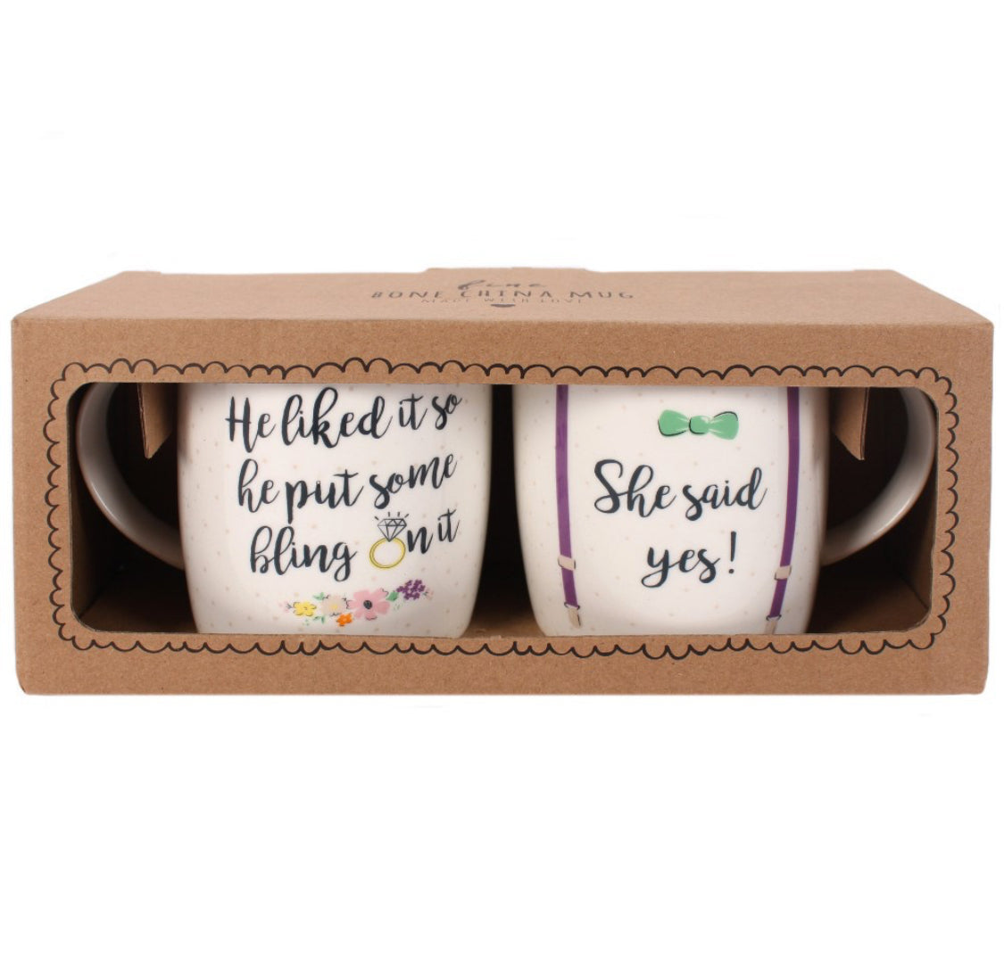 Novelty Couples Ceramic Mug Set Fun Engagement Wedding 9th Anniversary Gifts