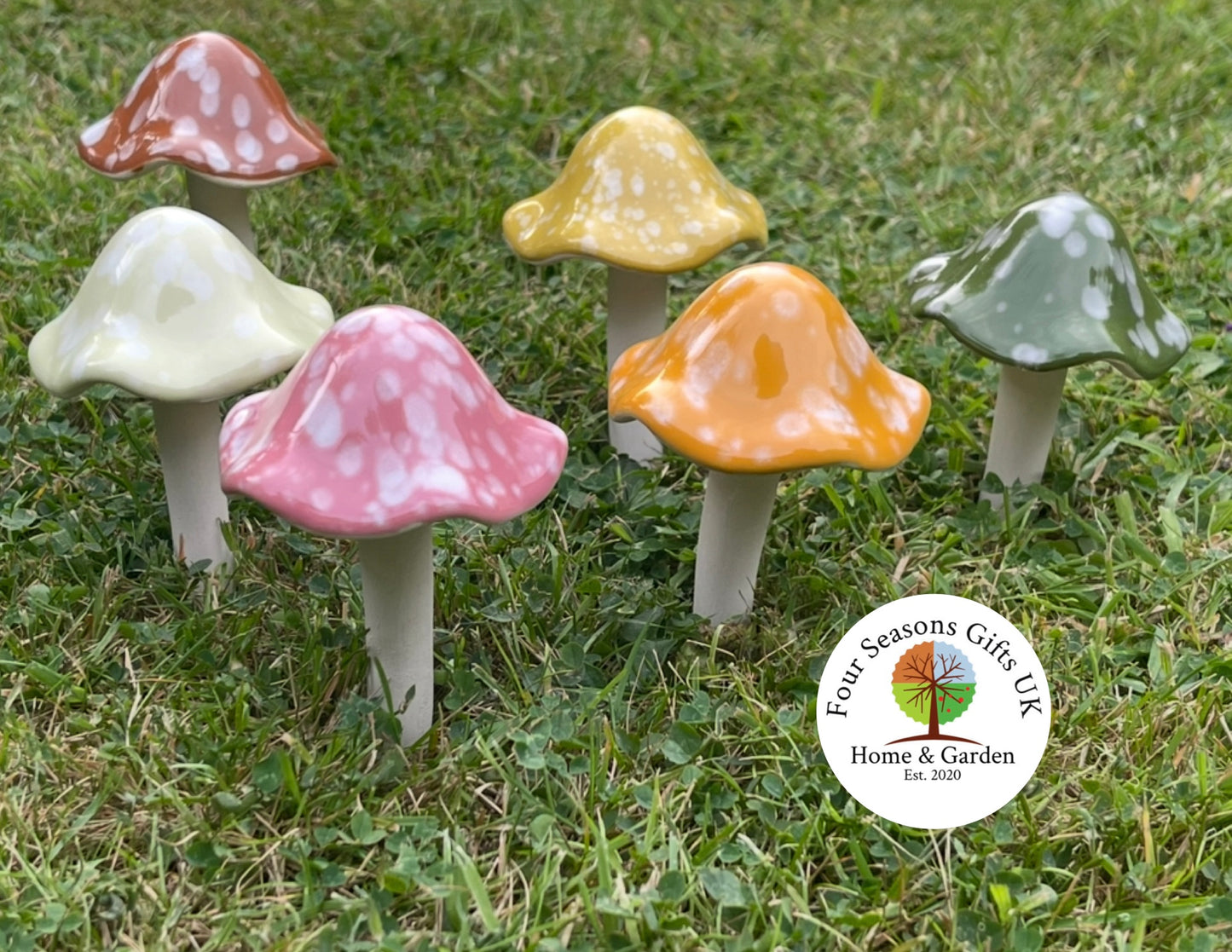Set of 6 Ceramic Glazed Toadstools Mushroom FlowerPot Plant Pot Decorative Fairy Garden Stake Ornaments