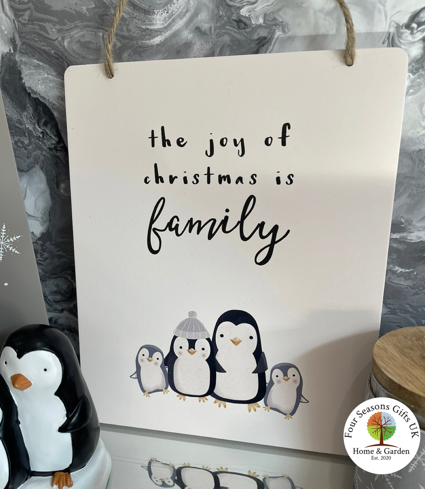 Cute Festive Penguin Hanging Family Quote Wall Sign Christmas Ornament Decoration