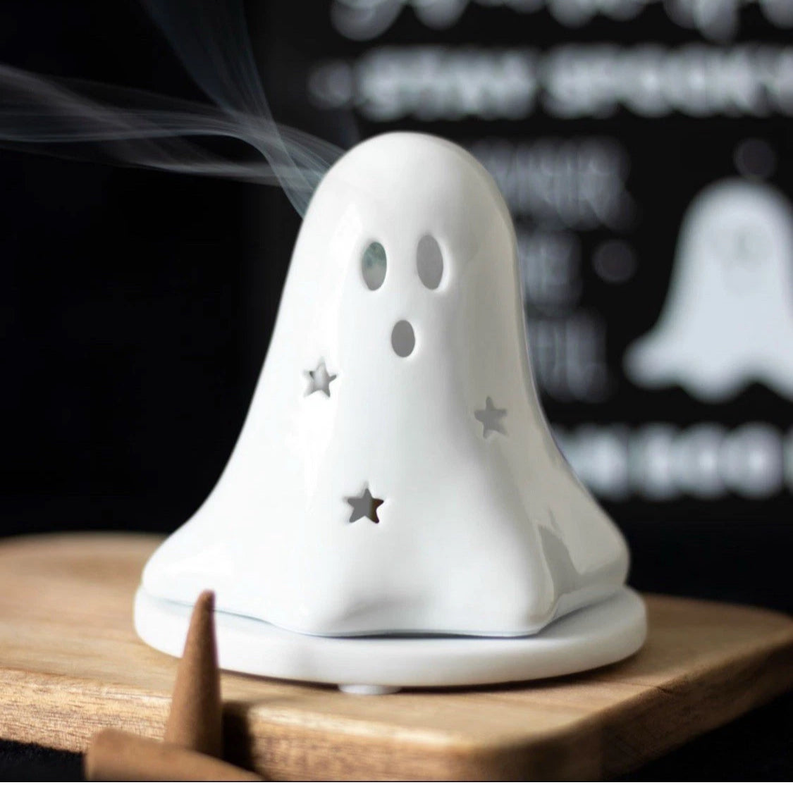Ghost Tealight Candle Holder Incense Cone Burner Halloween Decor Ornament Gifts