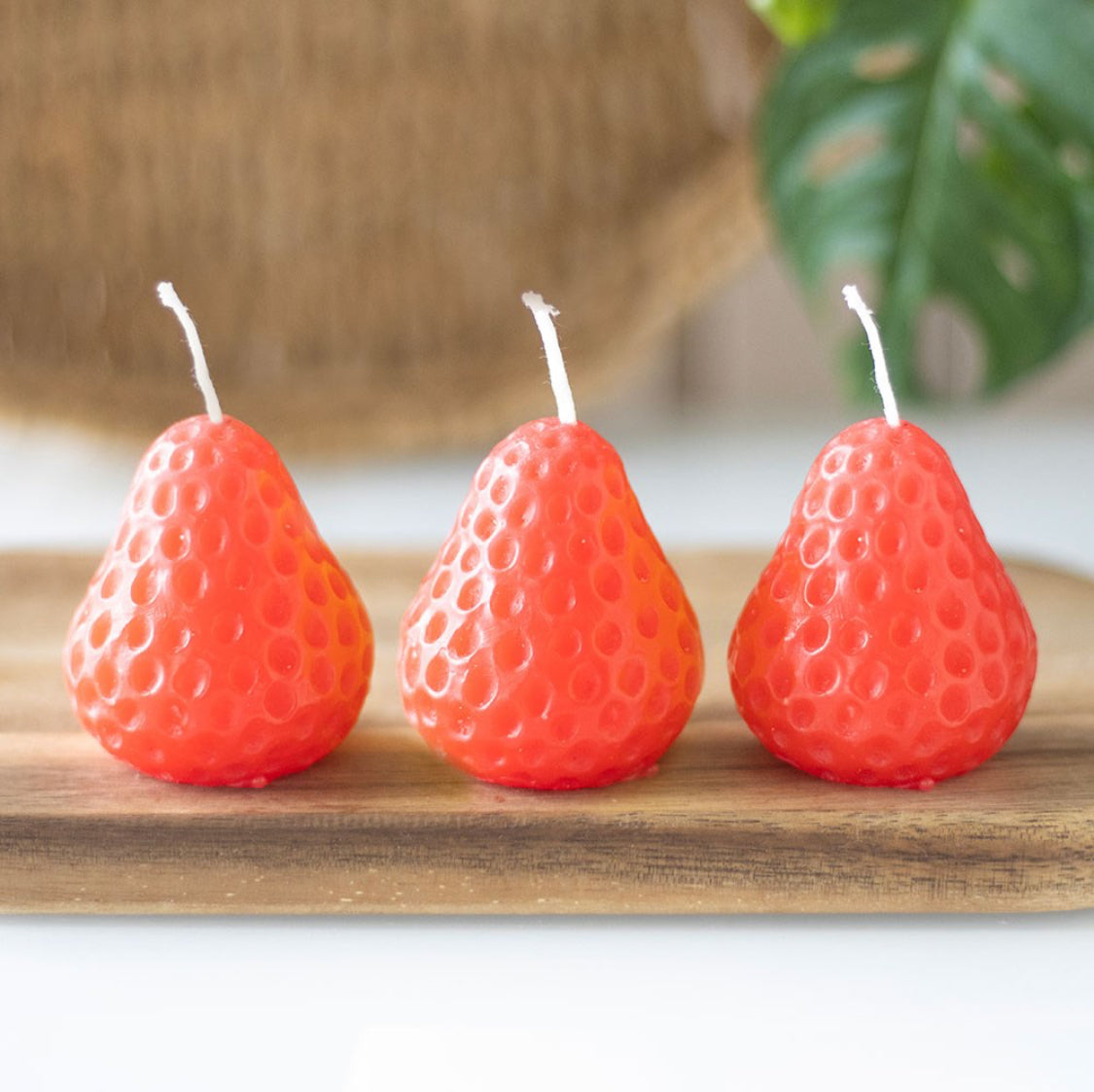 Set Of 3 Strawberry Shape Unscented Candles Home Fragrance Aromatherapy Gifts